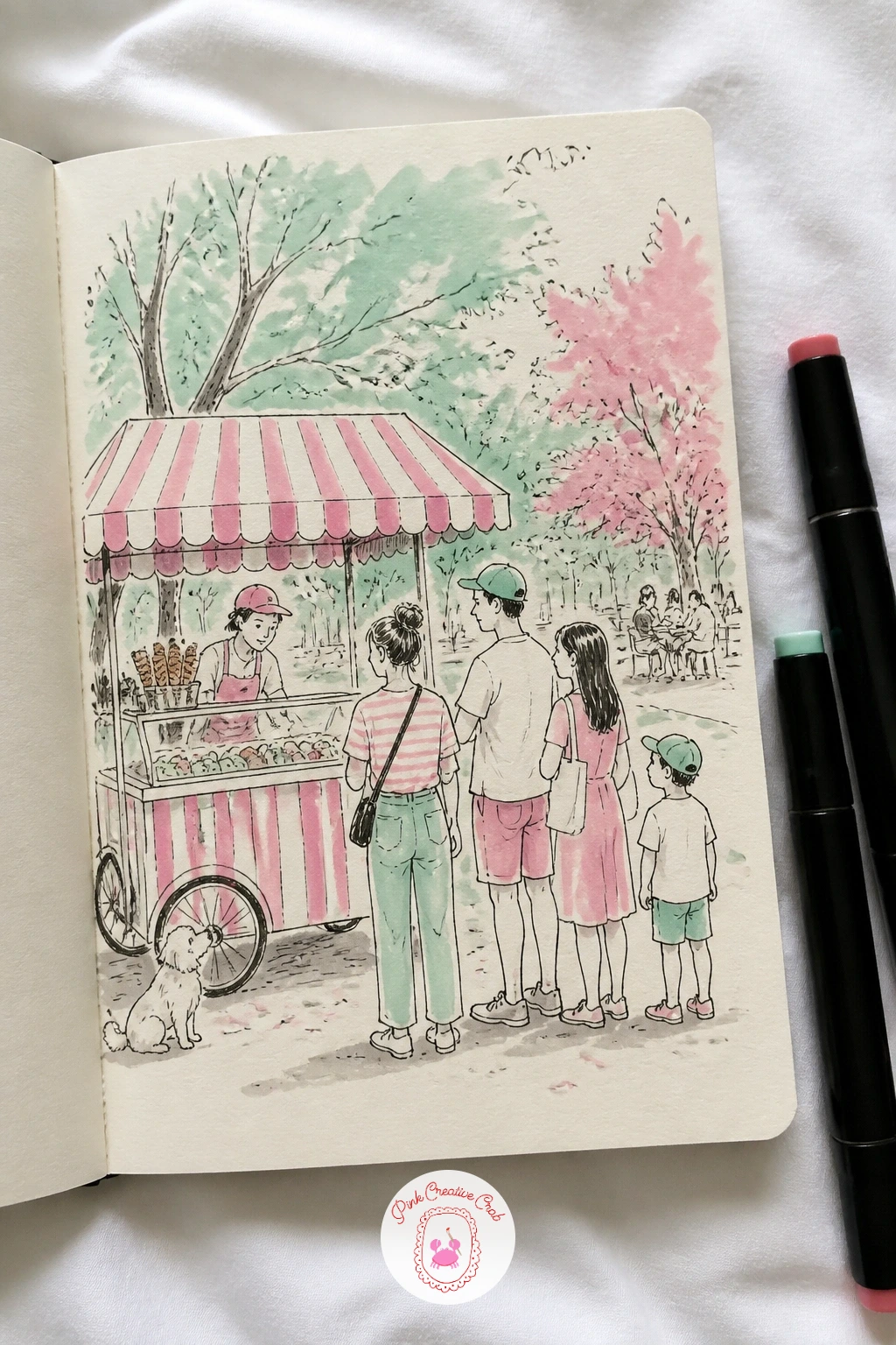 An Ice Cream Cart With a Queue — An ice cream cart with a queue gives you a nice excuse to draw a handful of different little figures in one go. Sketchbook