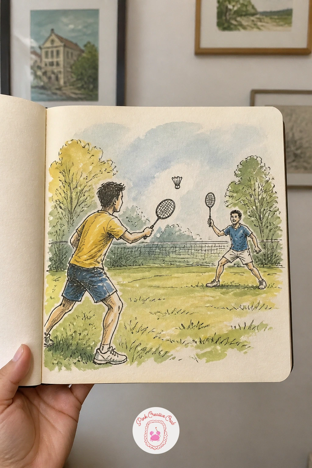 Friends Playing Badminton — Friends playing badminton gives you two figures locked in a single moment, which makes the composition fairly simple once you