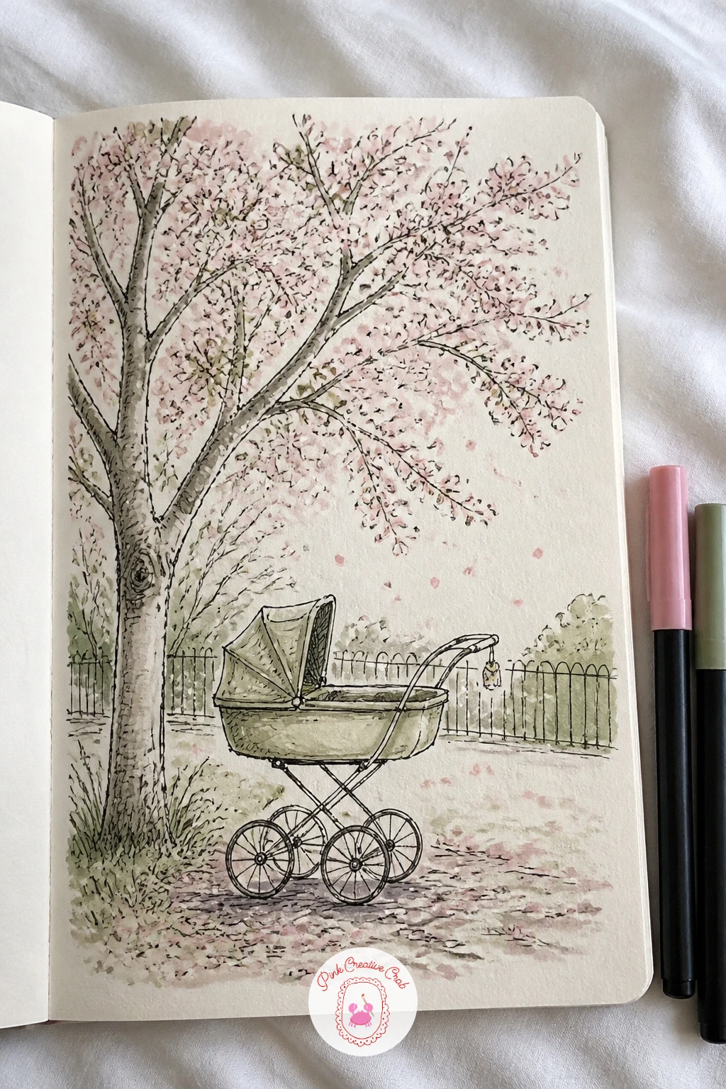 A Pram Under Blossom Trees — A pram under blossom trees pairs a simple rounded object with one of the prettiest backdrops the park offers each spring.