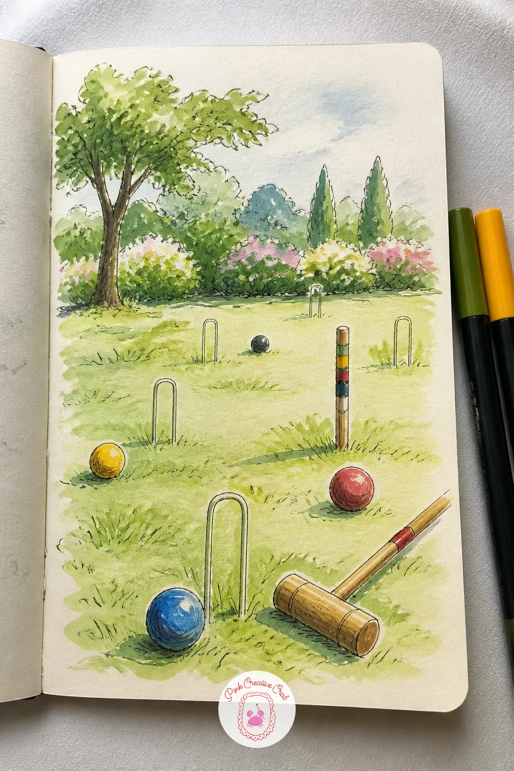 A Croquet Game on the Lawn — A croquet game on the lawn is a nice quiet contrast to some of the busier action scenes, built mostly from simple geometric pieces