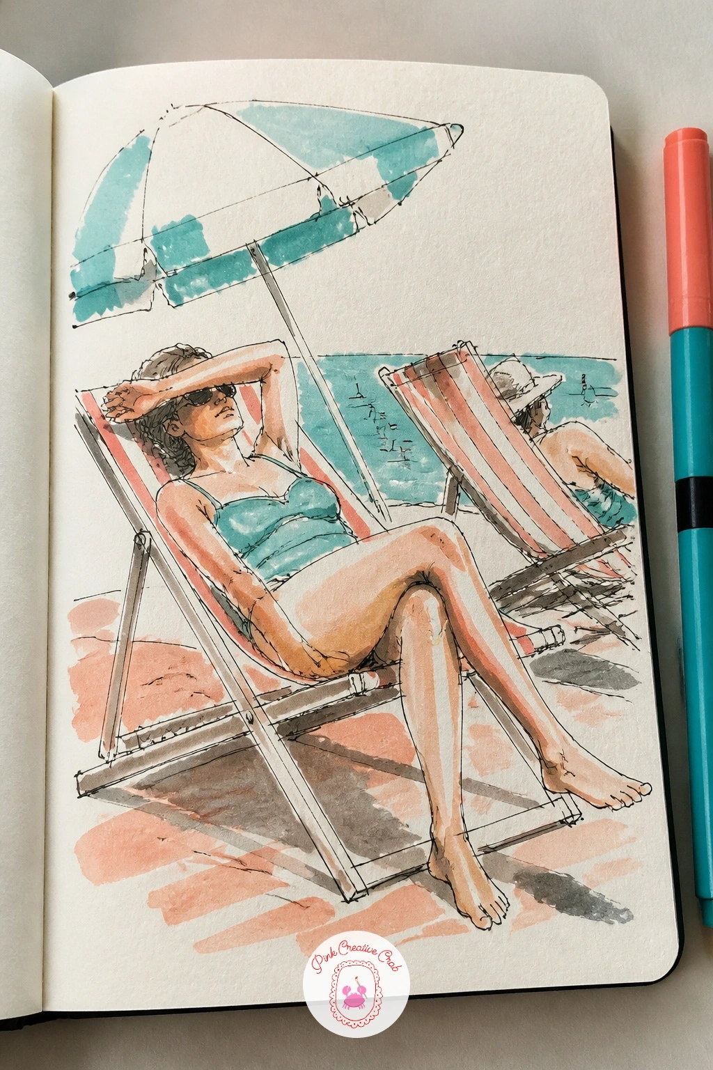 Sunbathers on Striped Deck Chairs — Sunbathers on striped deck chairs bring back the bright, relaxed mood of the picnic blanket page, this time with the