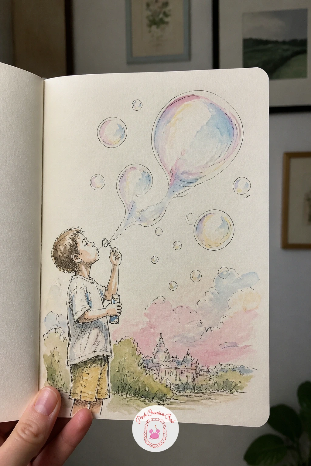 Giant Soap Bubbles in the Air — Giant soap bubbles in the air bring a playful, slightly surreal note to the page, a nice one to pair with the quieter dragonfly