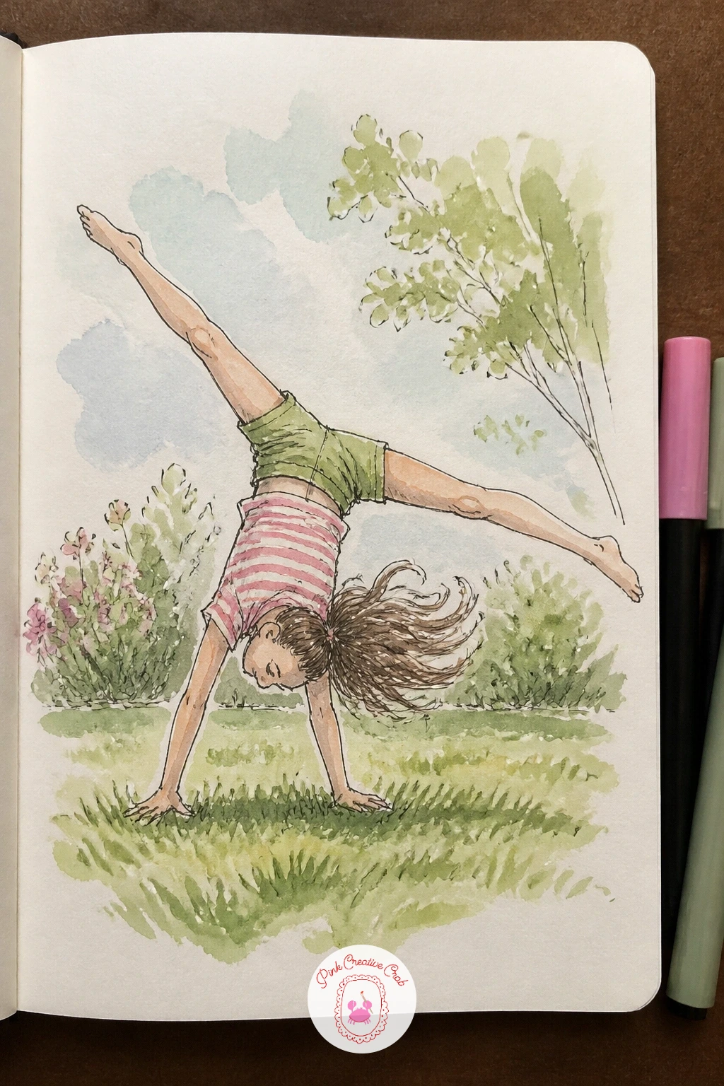 A Girl Doing a Cartwheel — A girl doing a cartwheel closes this list with one last burst of energy, a good challenge to end your park sketchbook on. Sketchbook