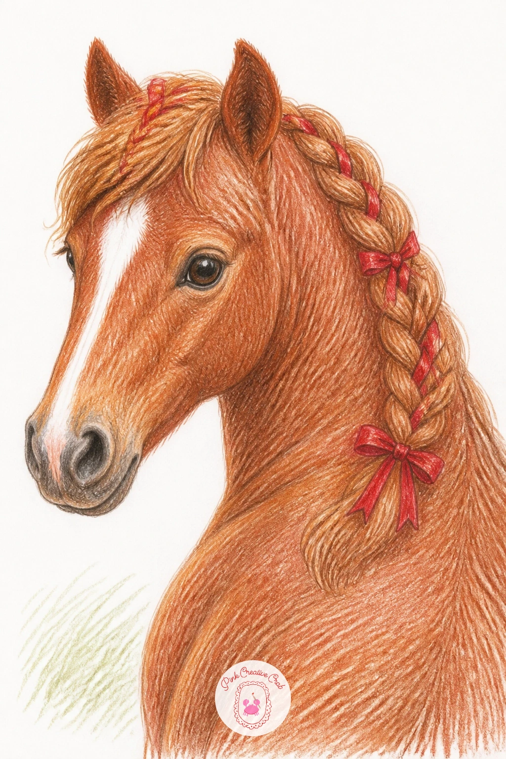 Pony With Braided Mane and Ribbons — Start with the braided mane itself, since a pony with a braided mane and ribbons is really a study in small repeated