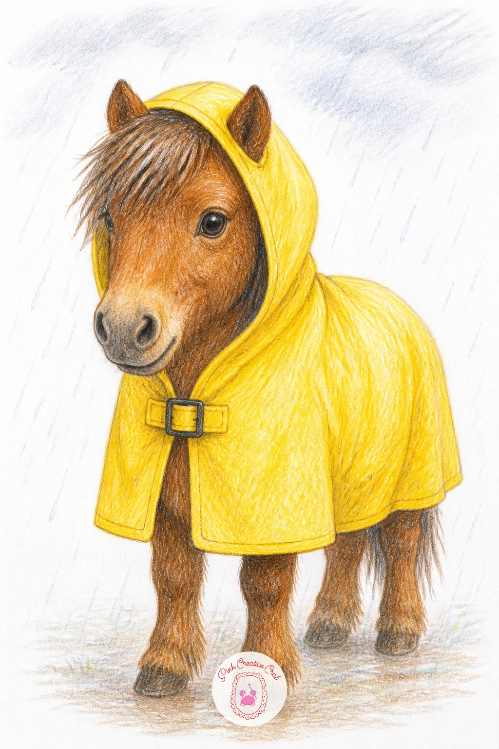 Pony in a Rain Coat — Give the weather a turn with a pony in a rain coat, a fun chance to draw a slightly comic, oversized shape over the body. Pony drawing