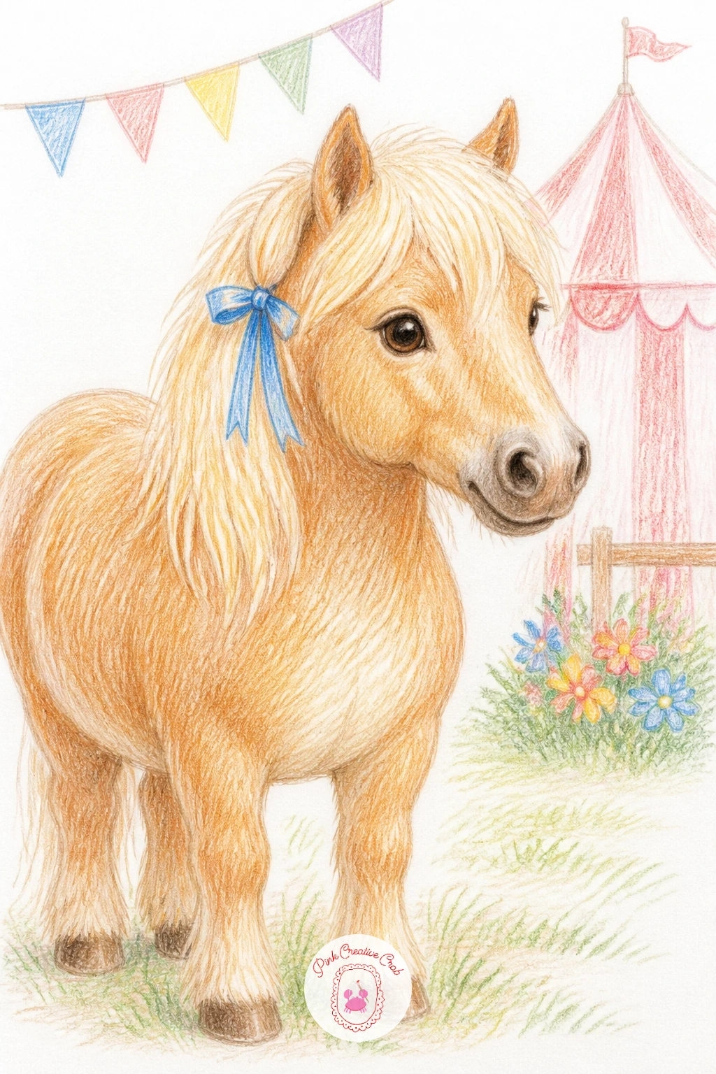 Pony at a Farm Fair — Open the scene wider with a pony at a farm fair, a chance to add a little festive background without overcomplicating the main subject.