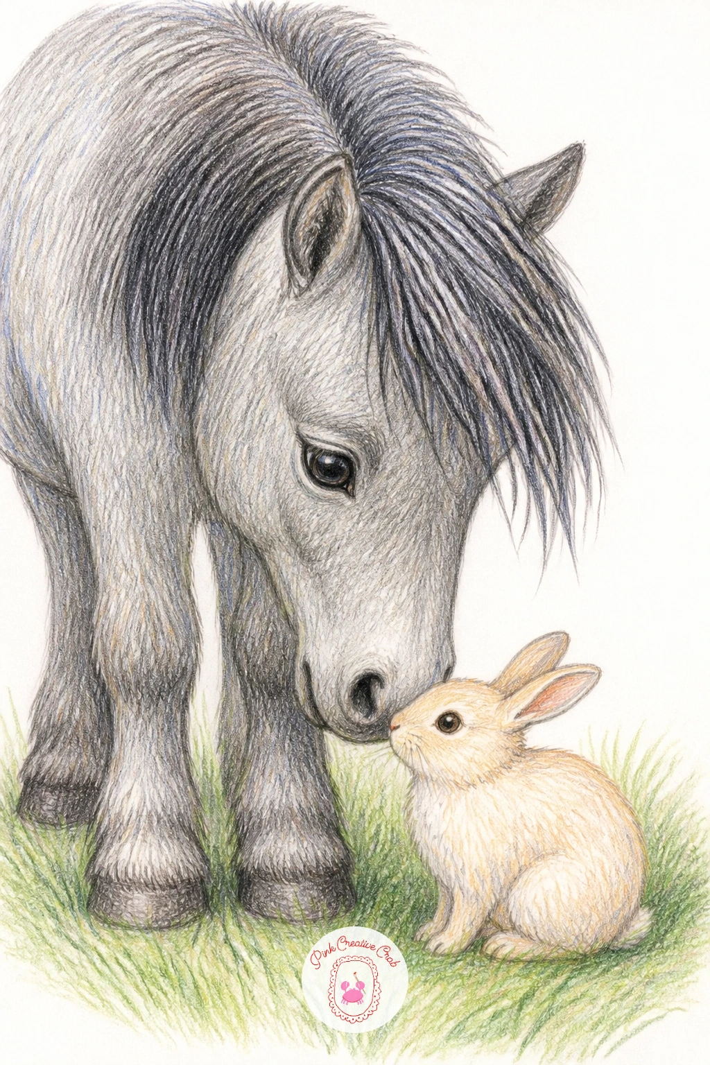 Pony With a Bunny — Return to a small animal friendship with a pony with a bunny, a quieter pairing than the earlier dog scene. Pony drawing