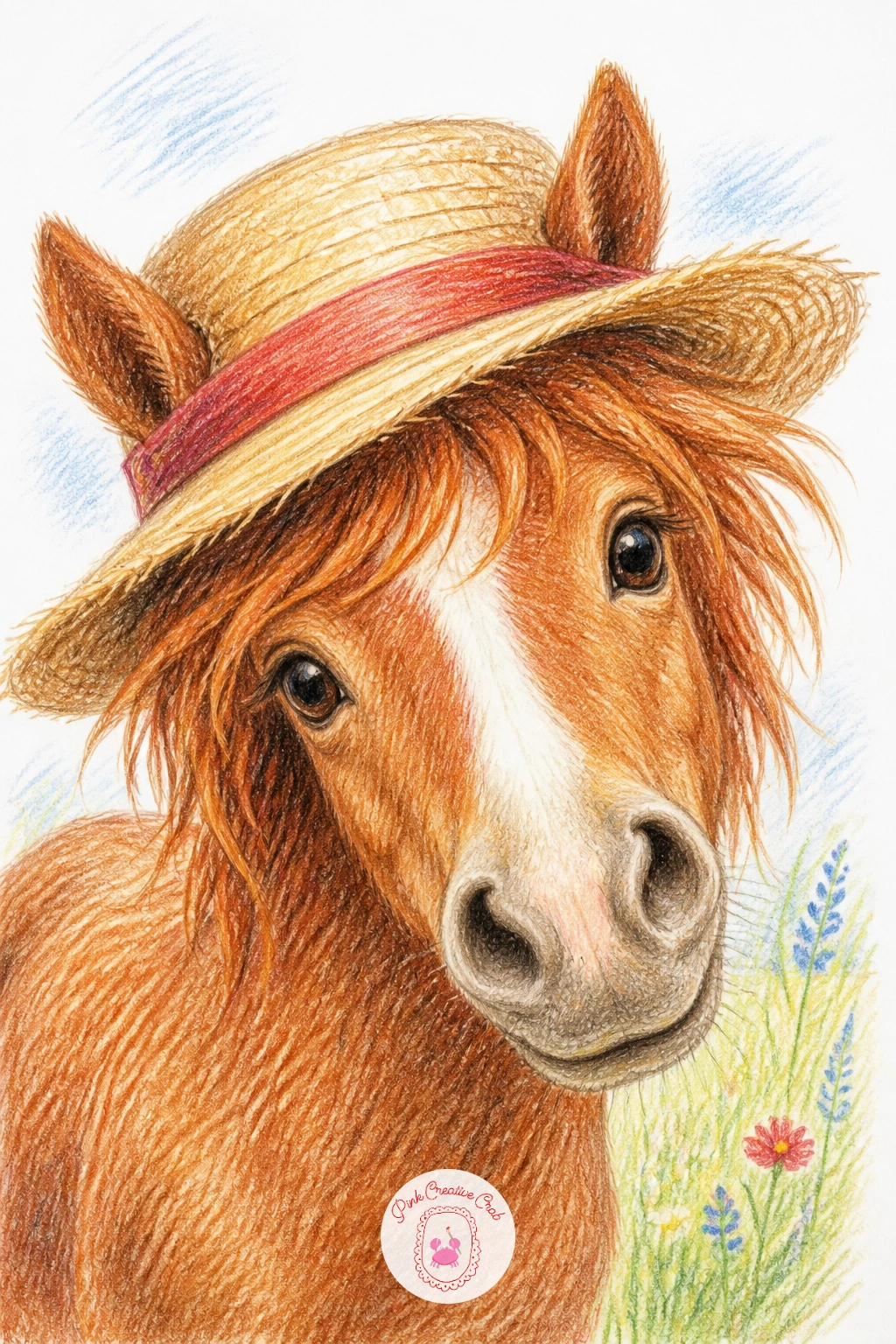 Pony in a Straw Hat — Close the list on a playful note with a pony in a straw hat, a scene that pairs well with the braided mane idea as a lighthearted bookend