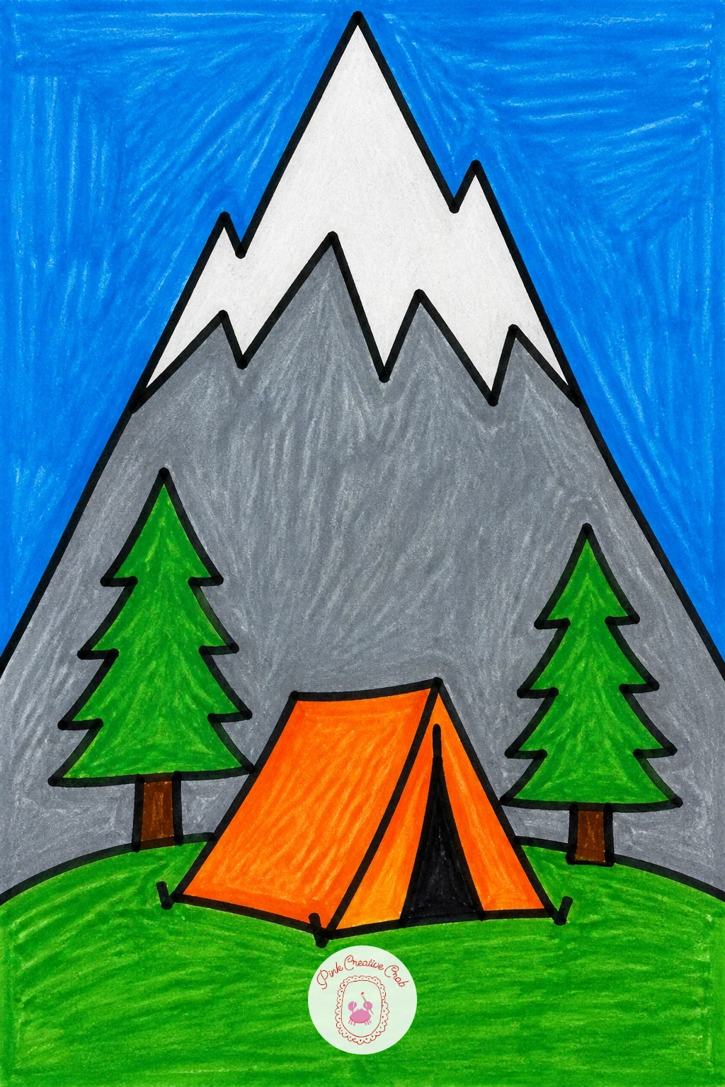 Snowy Mountain With a Tent — Trade the beach for a cold adventure with a snowy mountain and a tent, which uses the same hill trick from earlier but sharper.