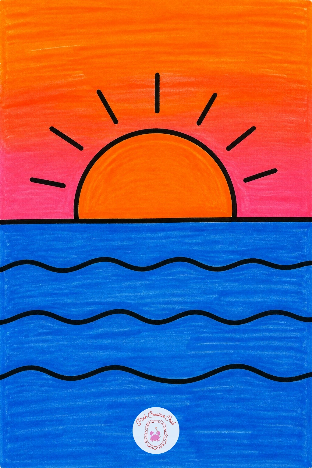 Sunset Over the Sea — Switch the daytime park sky for something warmer with a sunset over the sea. Scenery drawing for kids