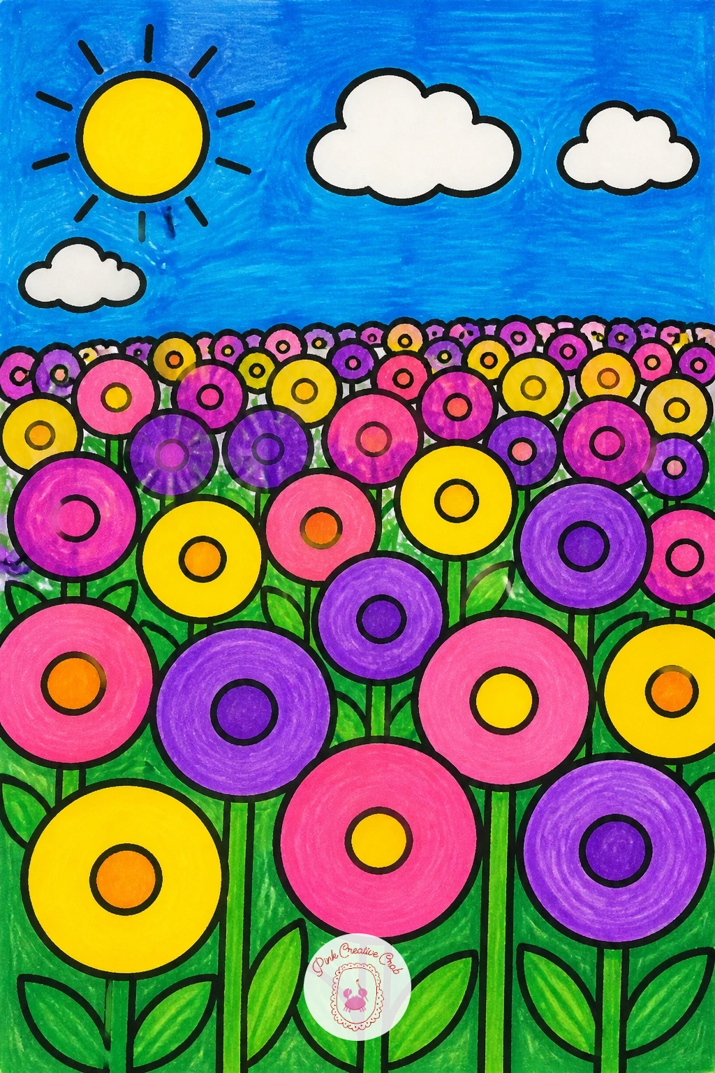 26 Scenery Drawing for Kids With Hills, Little Houses and Sunny Skies