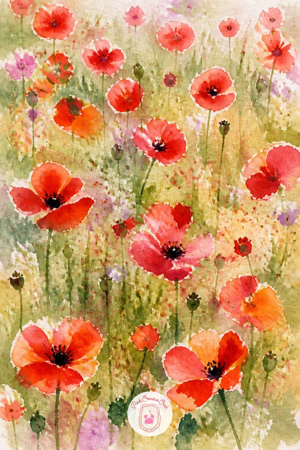 Loose Poppies in a Field — Poppies bring in red, which can feel bold after all that pink, so let it stay loose and bright. Loose watercolor flowers