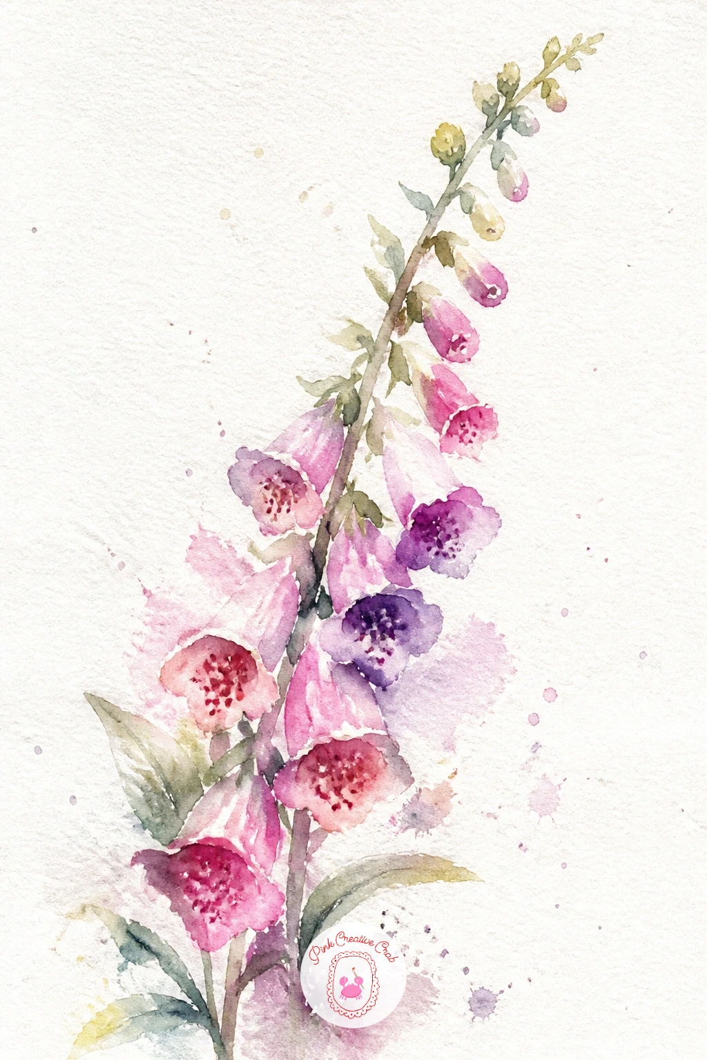 Loose Foxgloves — Foxgloves grow as a tall spike of small bell-shaped flowers, so think vertical and let the stem run most of the length of your page. Loose