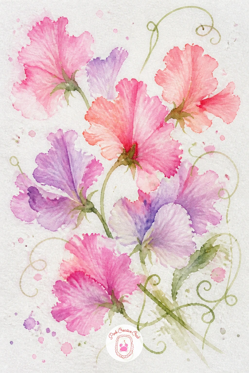 Loose Sweet Peas — Sweet peas have a delicate, ruffled petal that looks complicated but is really just two or three curved strokes per flower. Loose watercolor