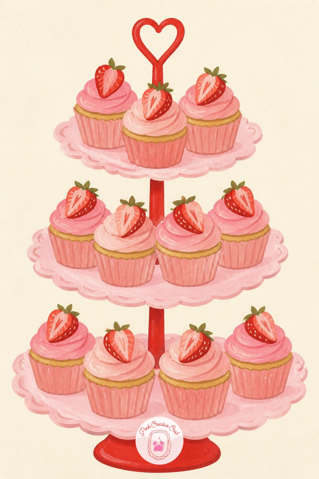 Strawberry Cupcakes on a Cake Stand — Start simple with strawberry cupcakes on a cake stand, since the stand itself does most of the composition work for you.