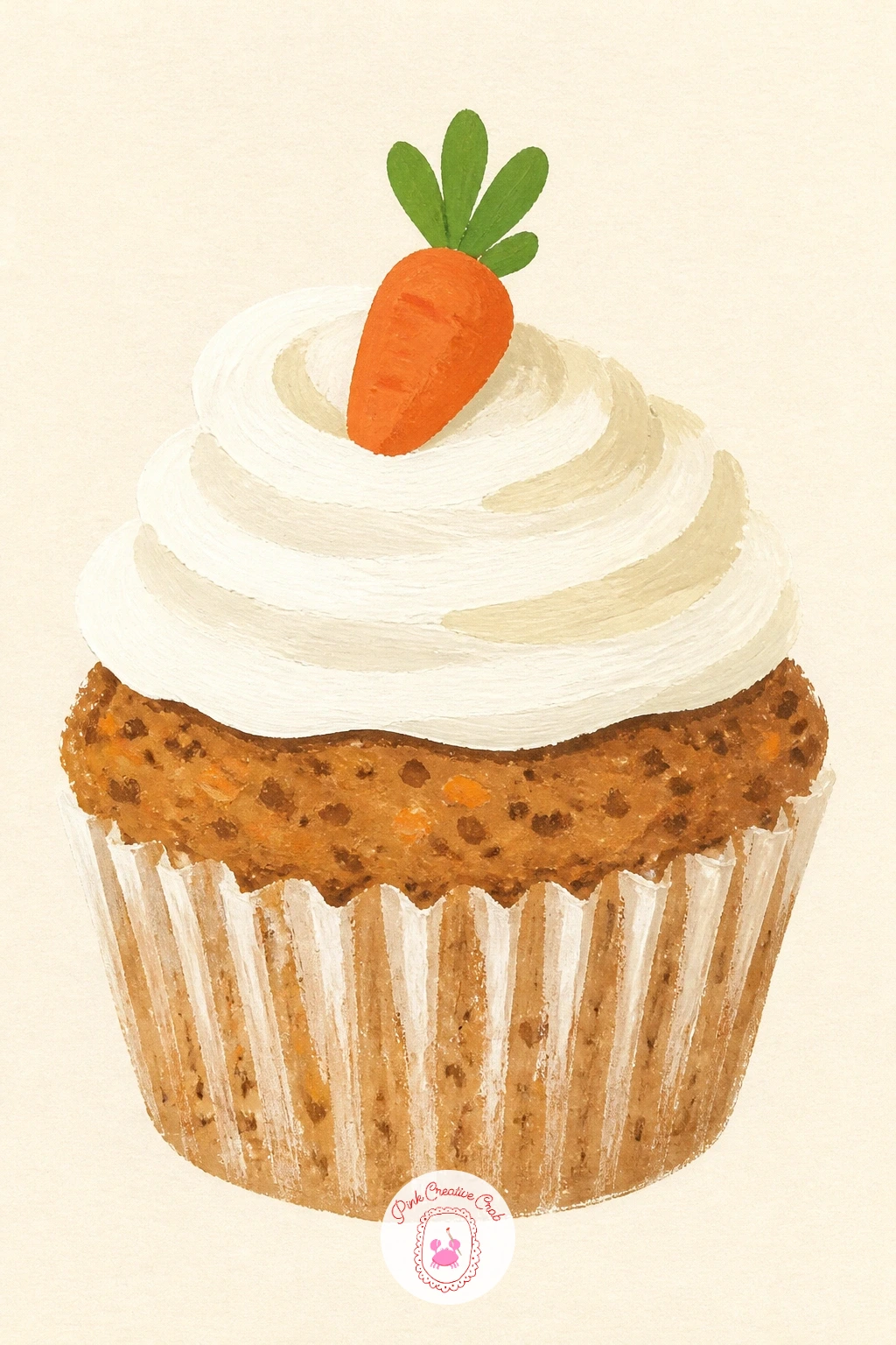 Carrot Cake Cupcake With a Tiny Carrot — Carrot cake cupcakes bring in a speckled wrapper, a nice texture trick to add to your kit. Cupcake drawing