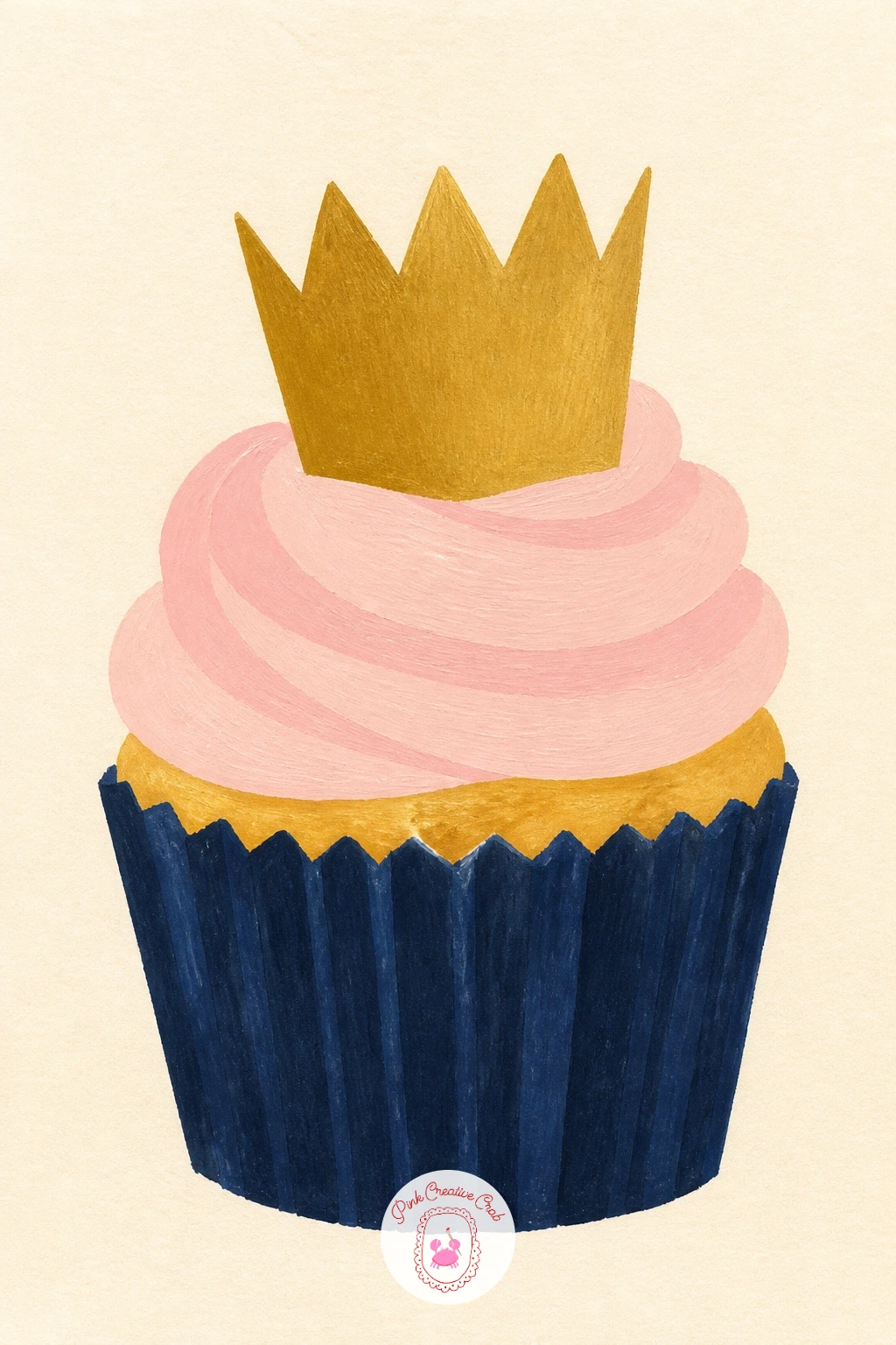 Cupcake With a Paper Crown Topper — A cupcake with a paper crown topper is a sweet character piece, where the crown shape needs just enough care to read