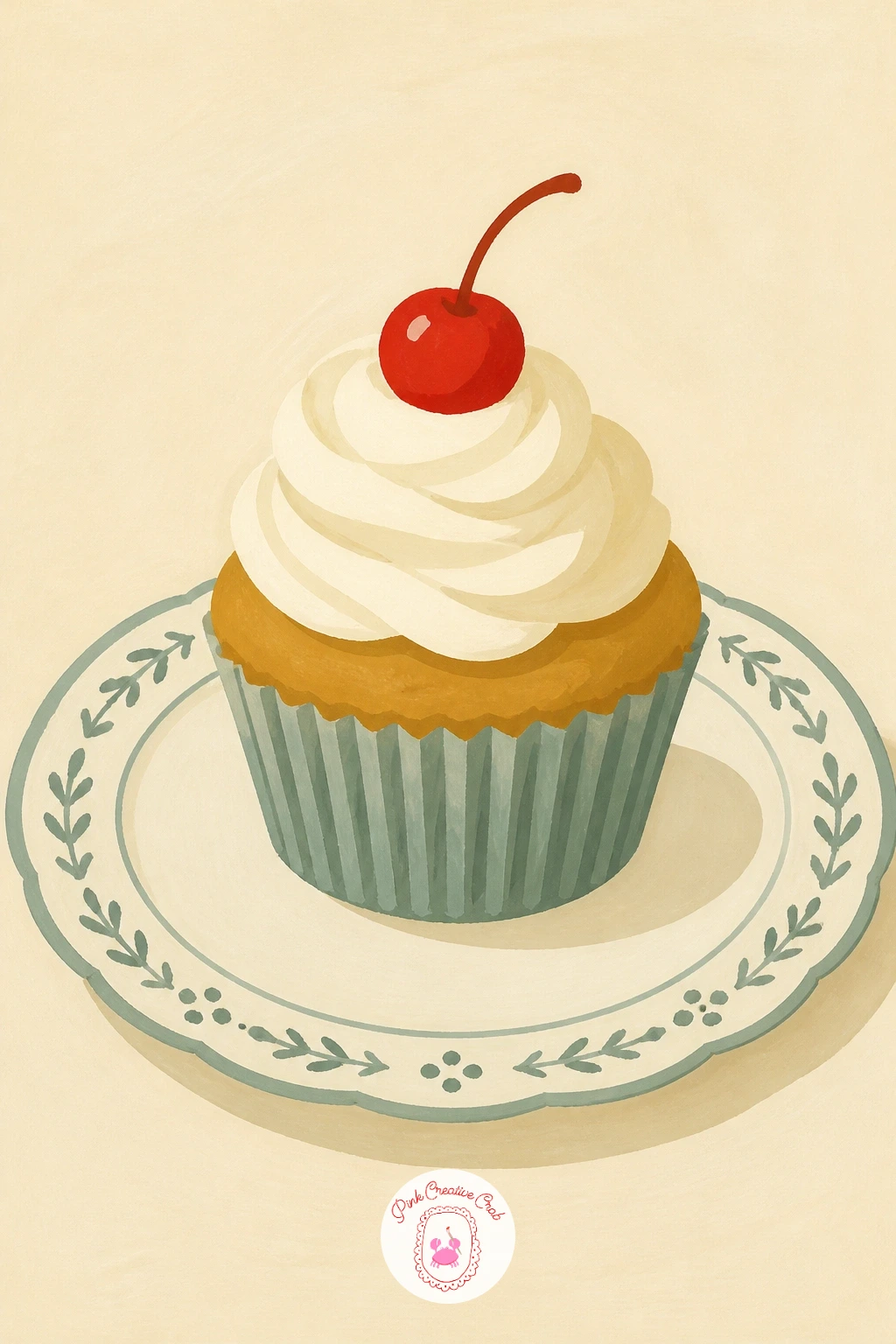 Cupcake on a Vintage Plate — Setting a cupcake on a vintage plate brings a decorative border into the scene, a nice chance to practice a repeating pattern.