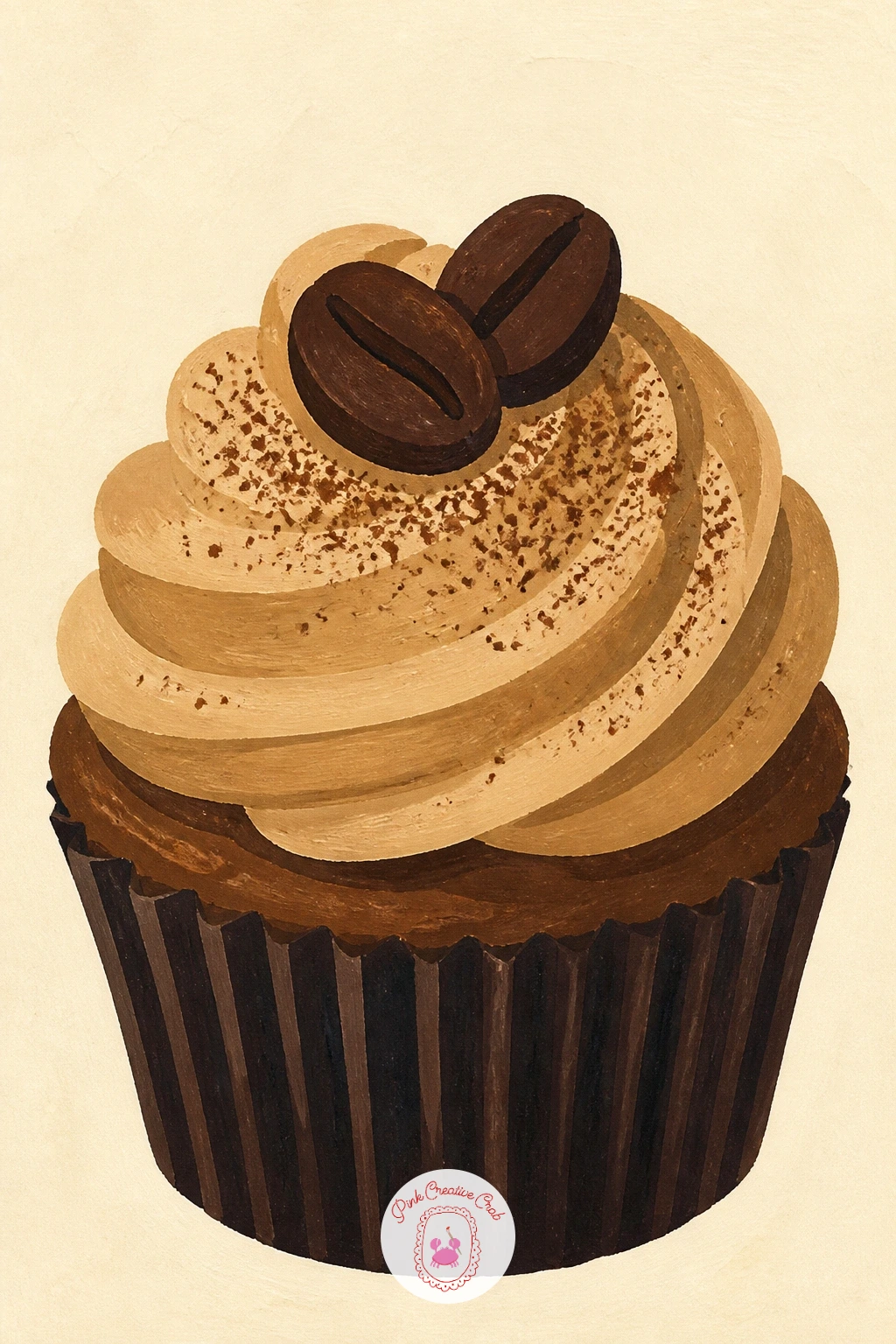 Coffee Cupcake With a Chocolate Bean — A coffee cupcake with a chocolate bean rounds out the flavor variety with warm roasted tones. Cupcake drawing