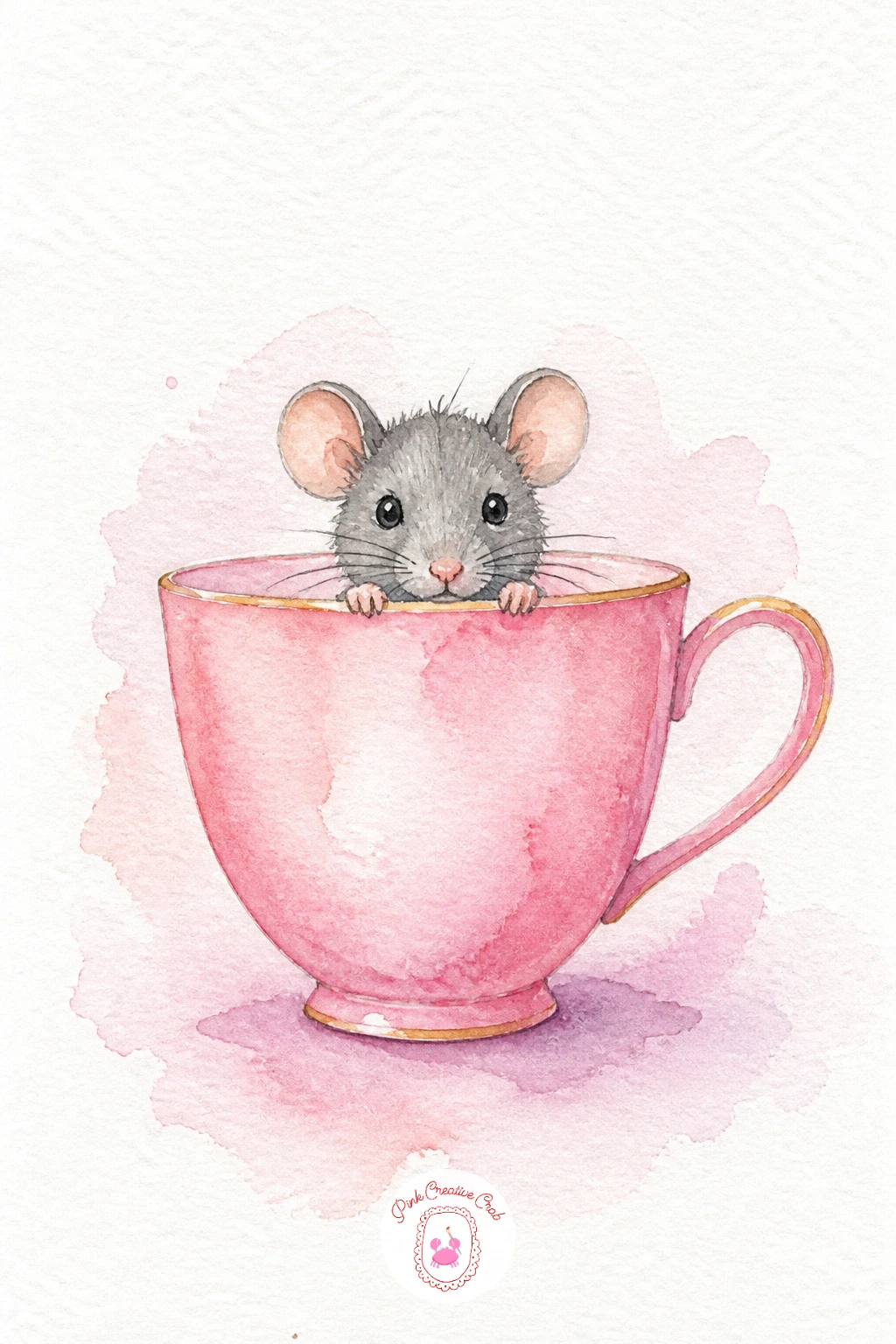 Teacup With a Tiny Mouse — Start simple with a teacup, the kind of shape that is really just an oval sitting on a smaller oval, with a curved handle looped off