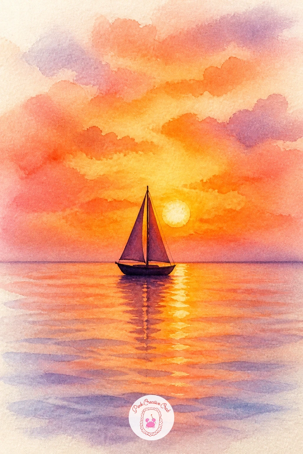 Sailboat on Calm Water at Sunset — Move from a teacup to something a little wider: a sailboat floating on a flat sunset sea. Things to watercolor