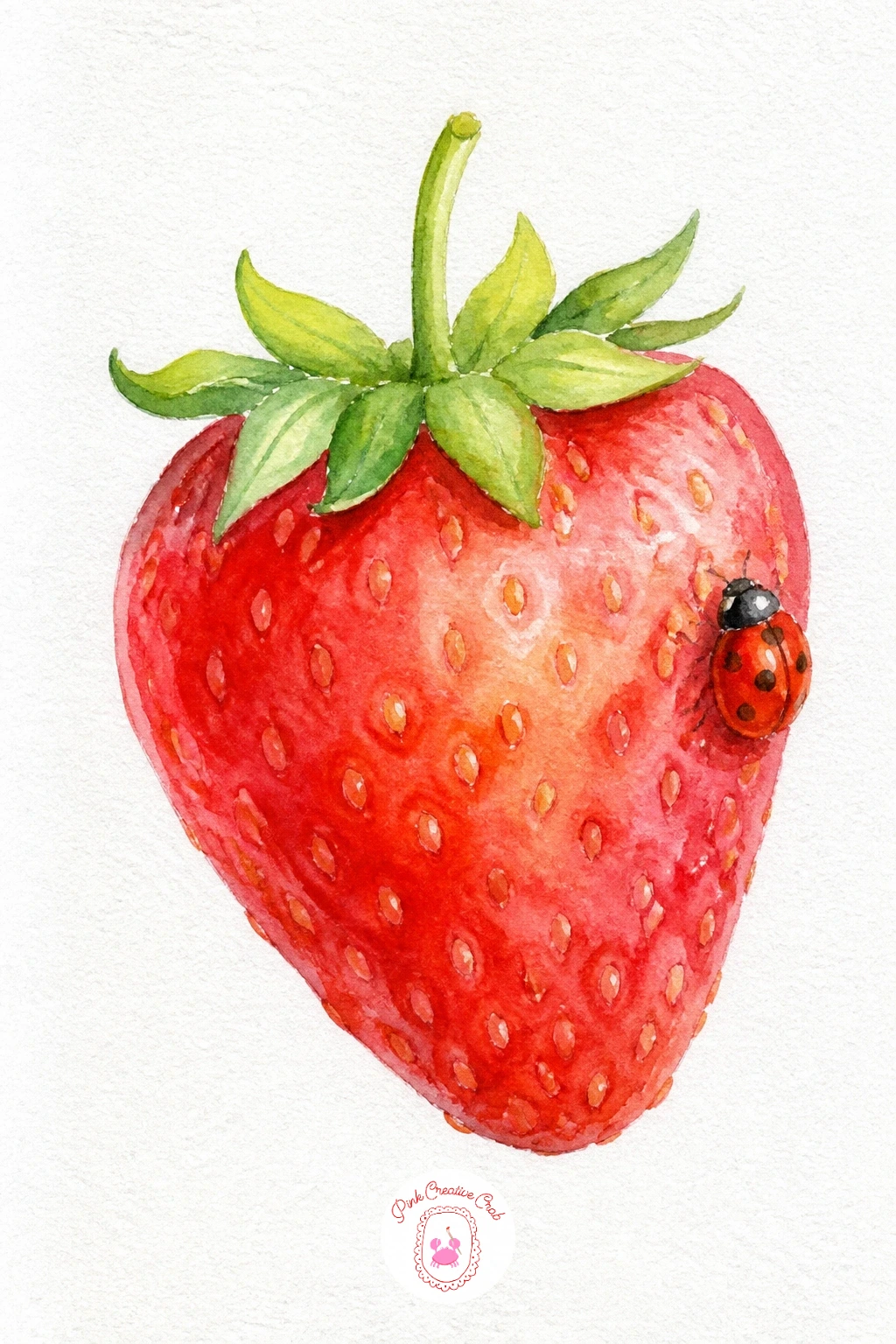 Strawberry With a Ladybird — Strawberries are one of the most satisfying things to watercolor because the shape is just a rounded triangle, wider at the top