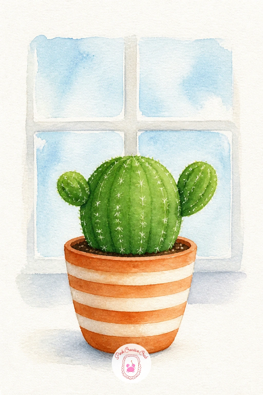 Cactus in a Striped Pot by a Window — Give yourself a little more structure with a cactus in a striped pot, which also happens to be a great subject for