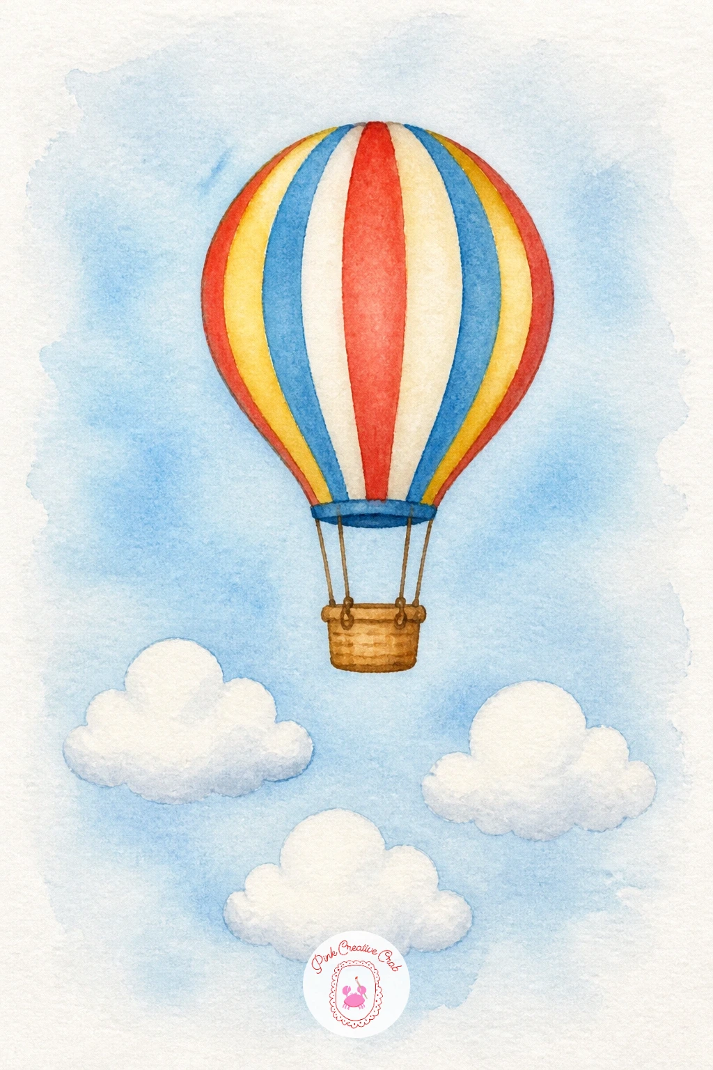 Hot Air Balloon Over Three Clouds — After the cactus, loosen your hand again with a hot air balloon drifting over three small clouds. Things to watercolor