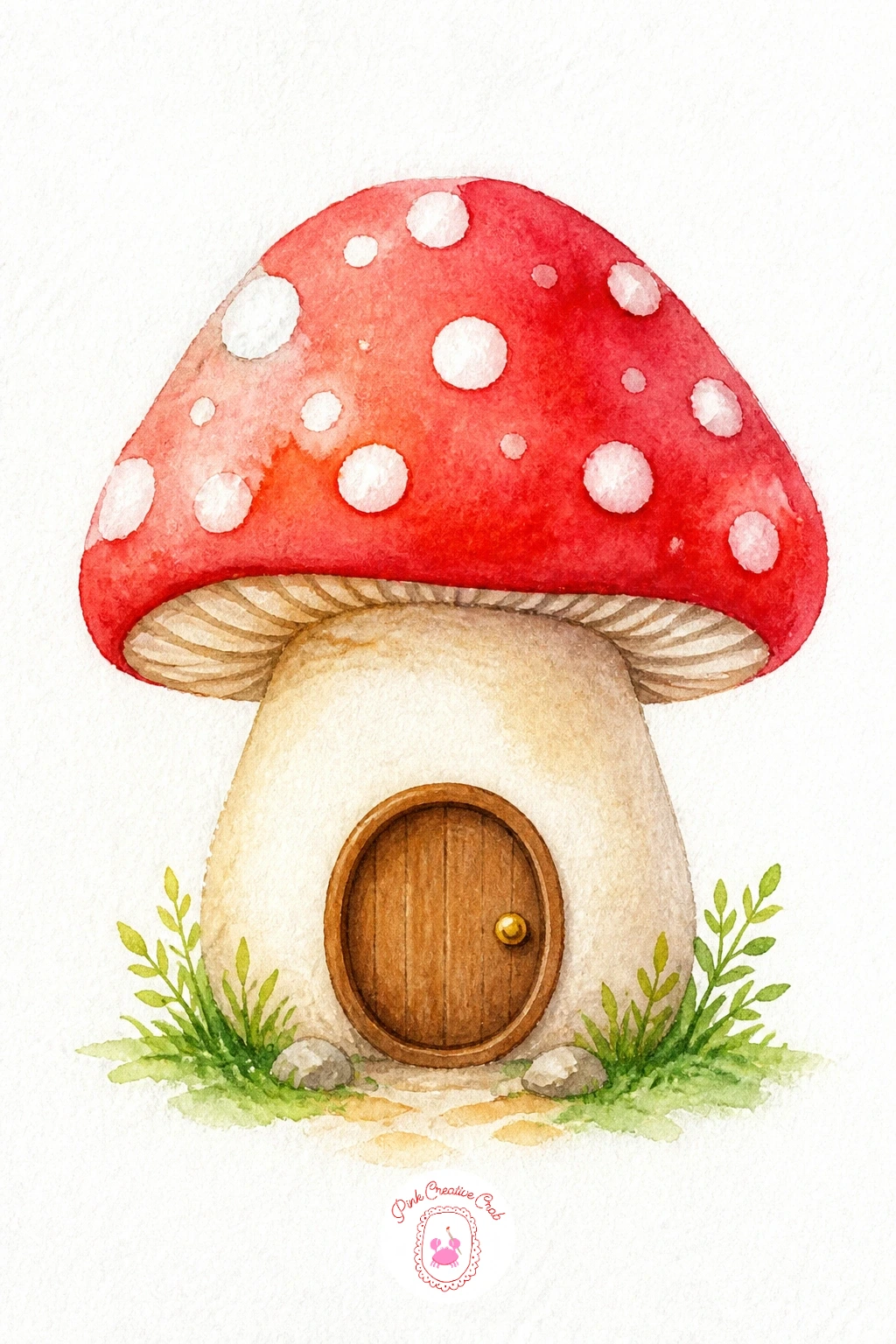 Mushroom House With a Round Door — Mushroom houses are a favorite among things to watercolor because the dome shape alone does most of the work