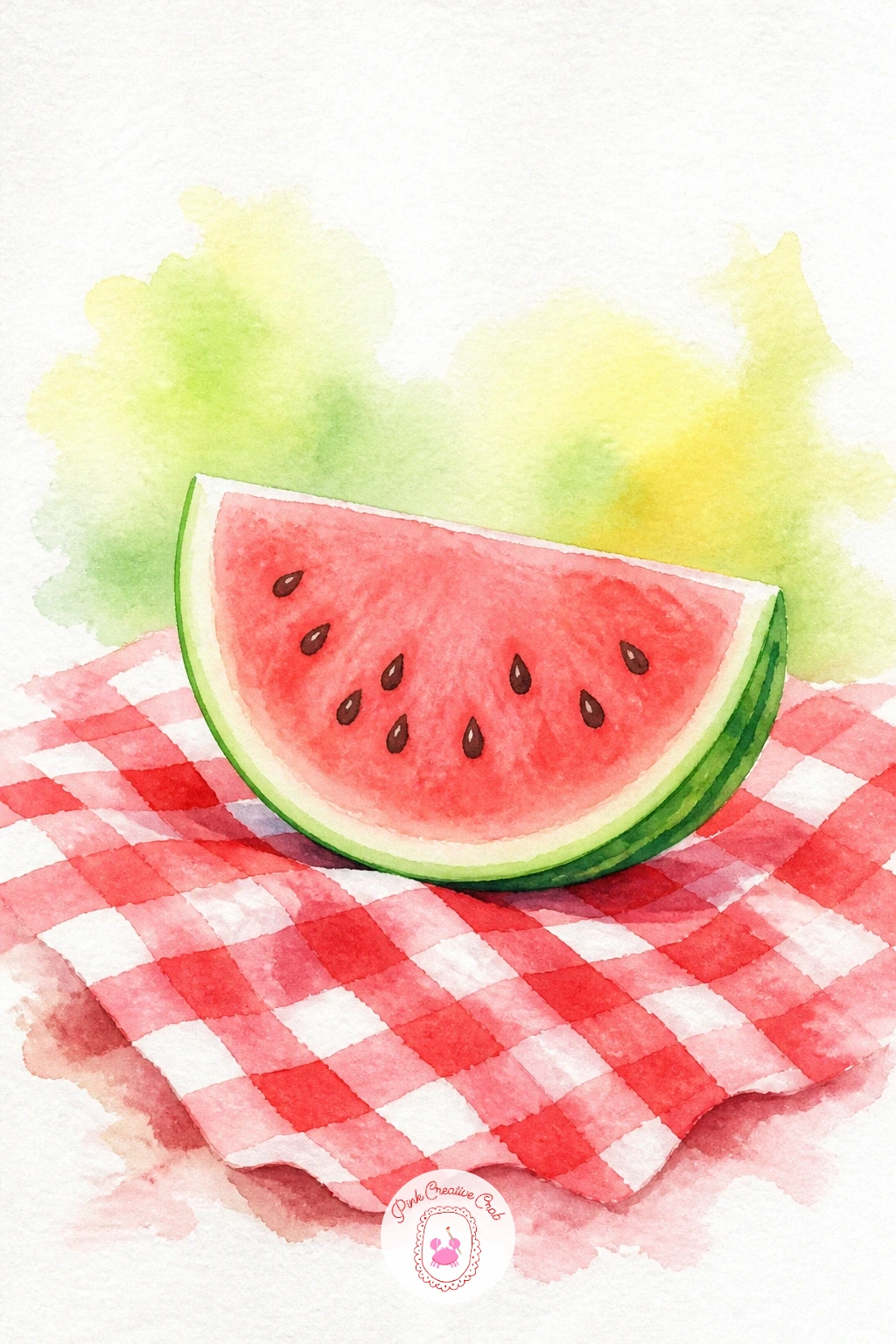 Watermelon Slice on a Picnic Cloth — Switch gears to a watermelon slice, which is really just a triangle with a curved base and a thin green rind along the