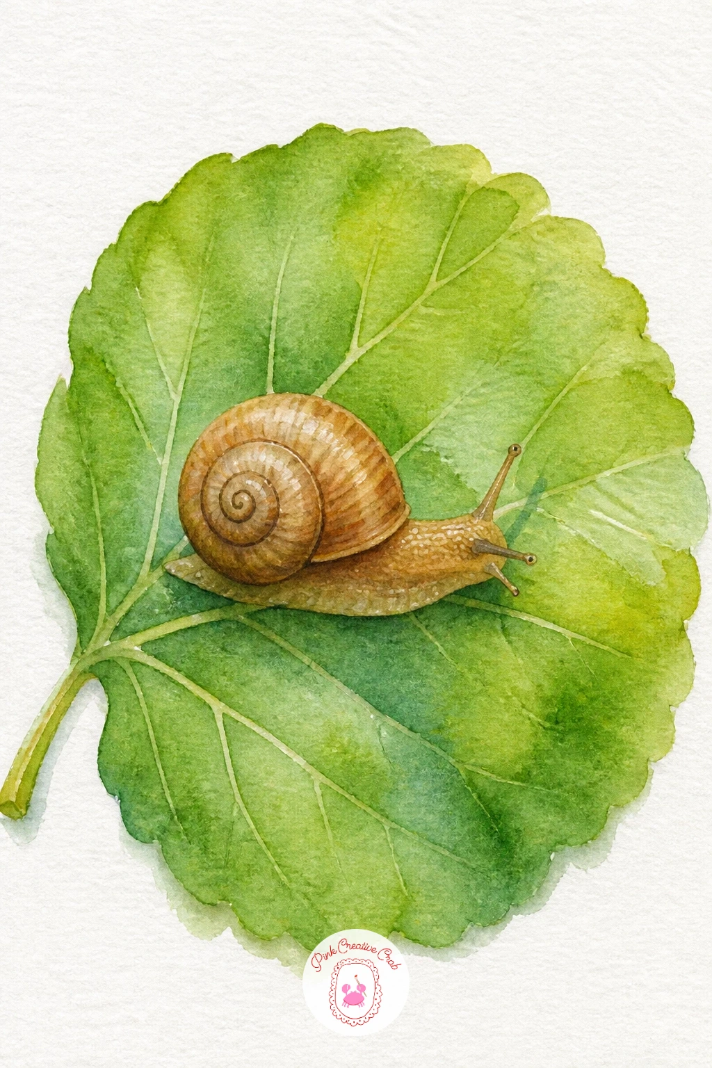 Snail on a Garden Leaf — Give the snail's shell a little personality with a tight spiral, starting from the center and winding outward in one continuous pencil
