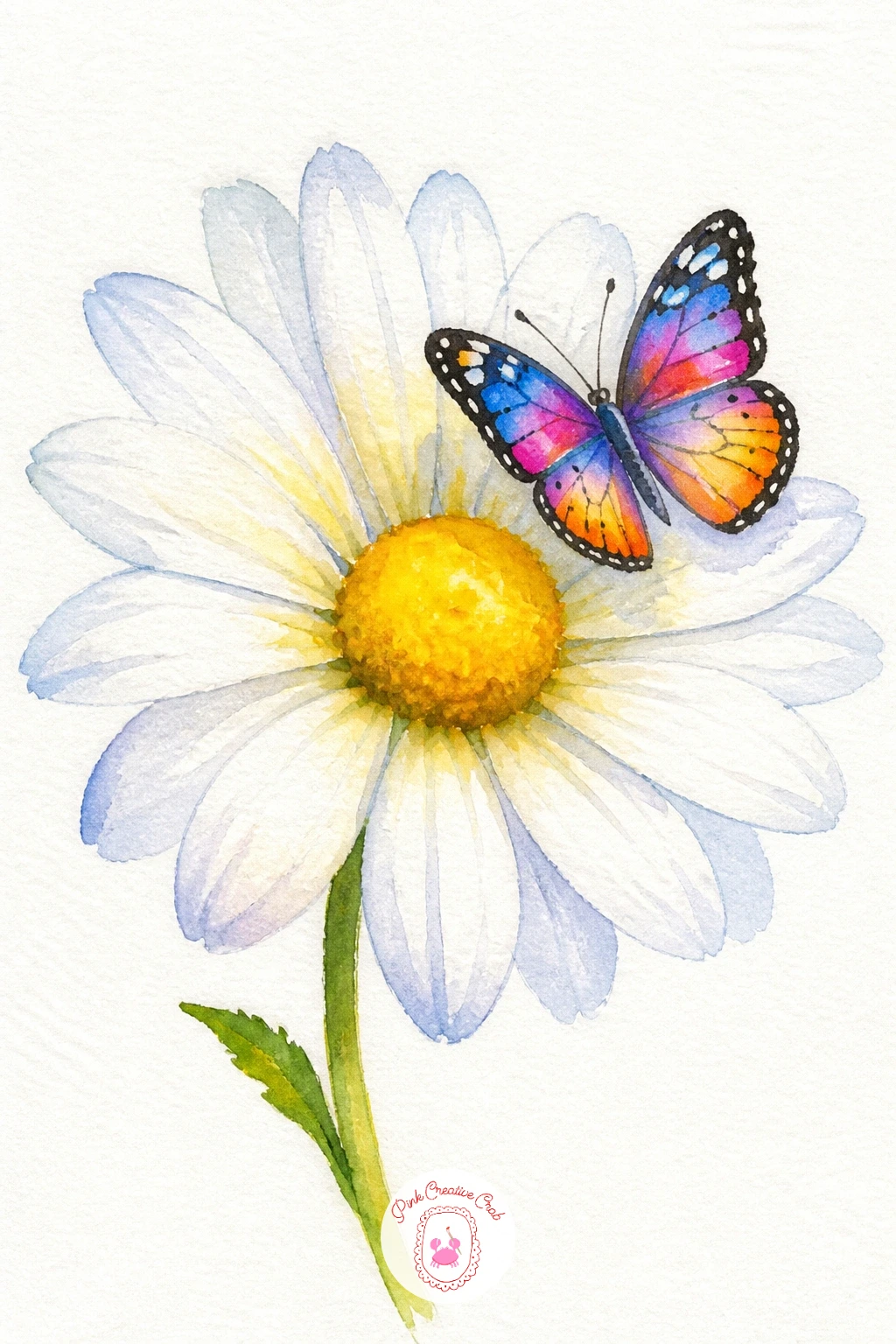 Butterfly on a Daisy — Daisies are a great companion shape to a butterfly, since both rely on even repetition around a center point. Things to watercolor