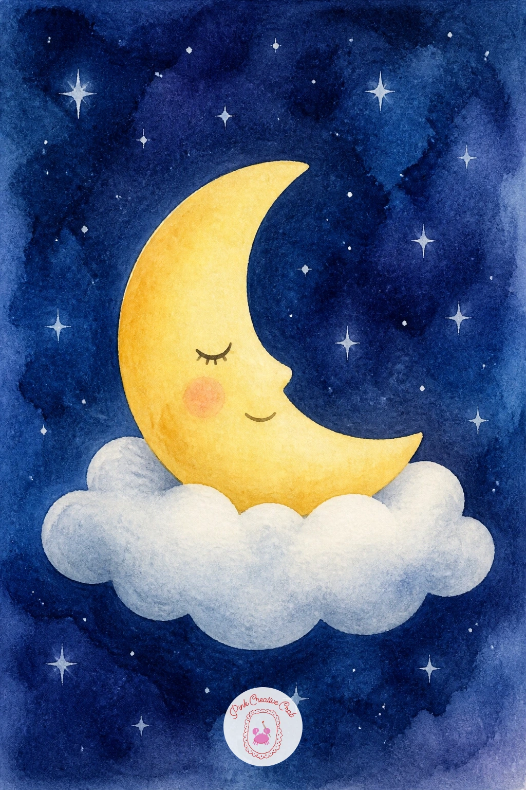 Moon Sleeping on a Cloud — Give the sky a bedtime scene with a crescent moon resting on a cloud as if it has curled up for the night. Things to watercolor