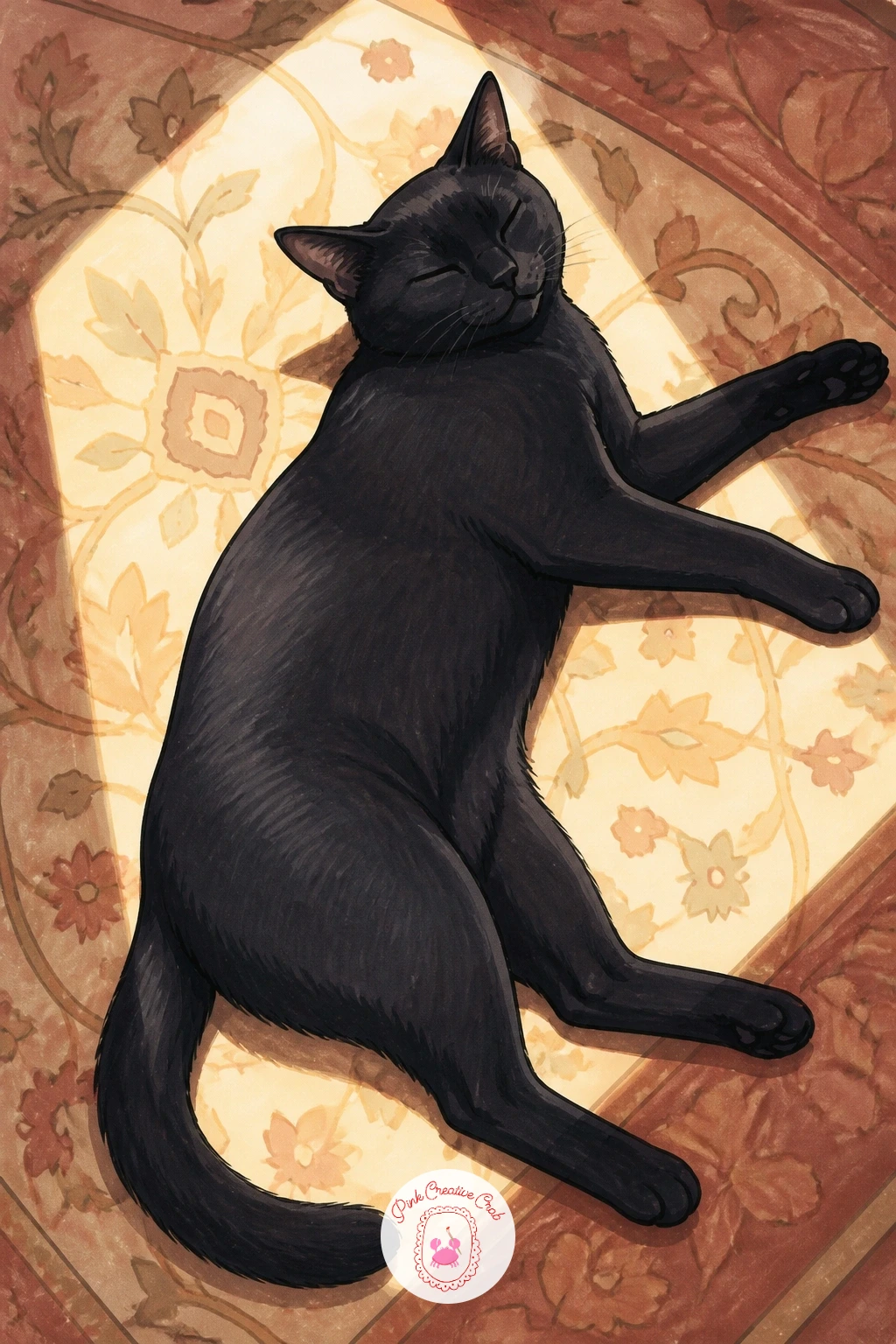 Cat in a Sunbeam on the Rug — Light is the whole point of this one, so before you draw the cat, decide where the sunbeam falls and draw that patch of light on