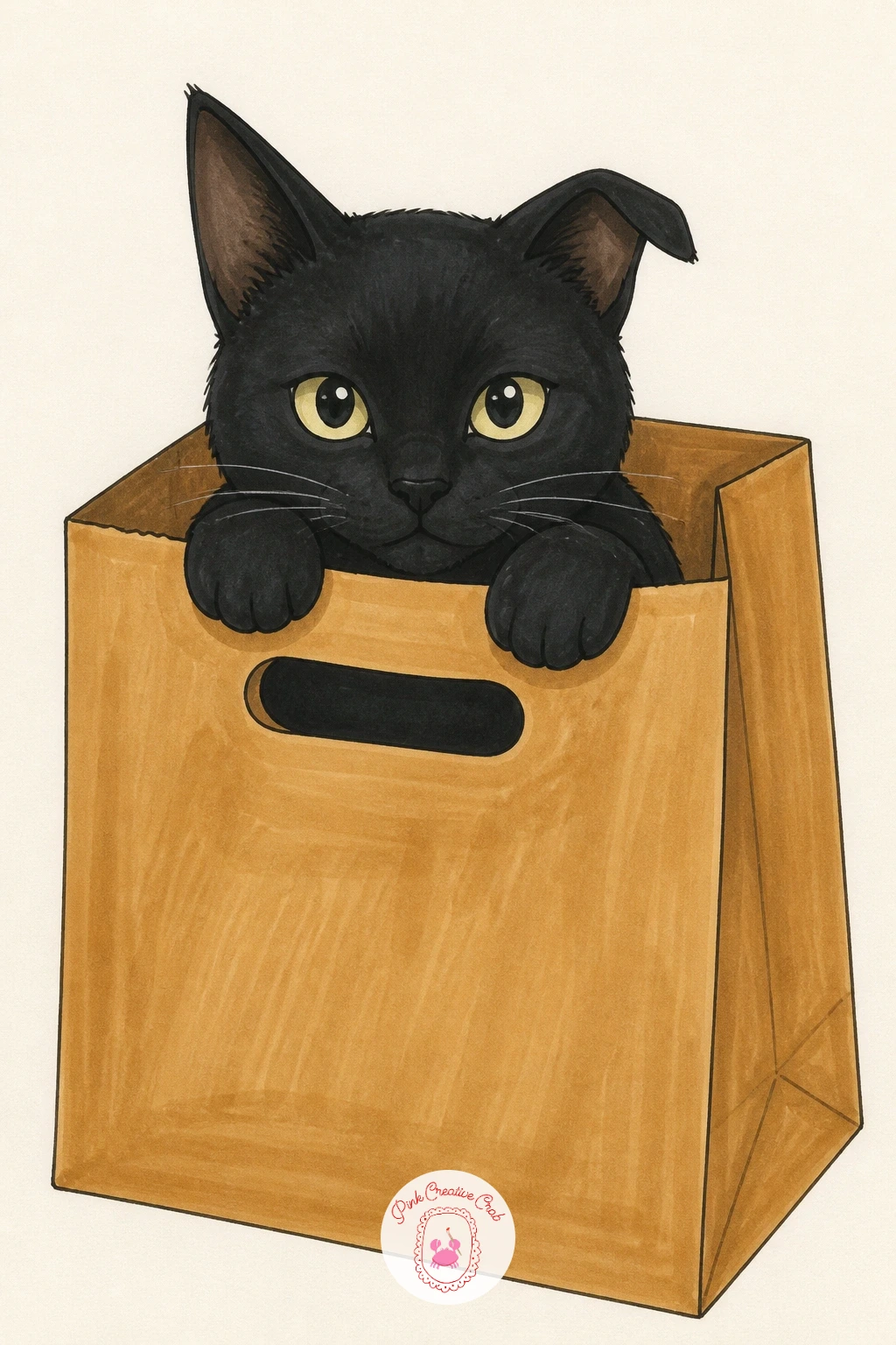 Cat Inside a Shopping Bag — Bags give a cat an excuse to disappear almost entirely, which makes this one of the quicker drawings on this list. Black cat drawing