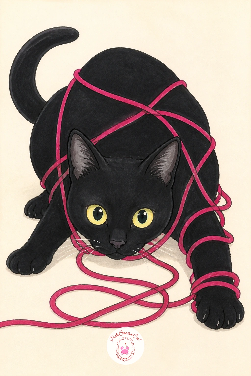 Cat Tangled in Yarn — Yarn is the trickiest texture on this list, so tackle it with a dry brush style trick even though you are working in marker: load very