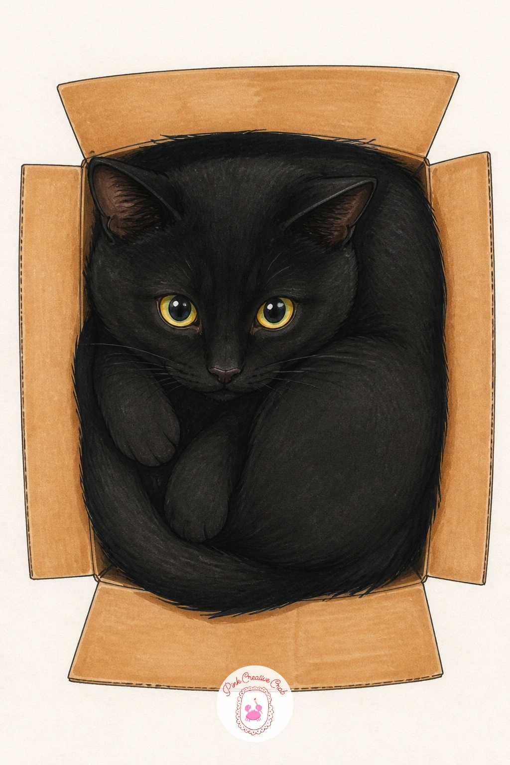 Cat in a Cardboard Box — No cat drawing list is complete without the box, so give this one its due with crisp, almost architectural lines. Black cat drawing