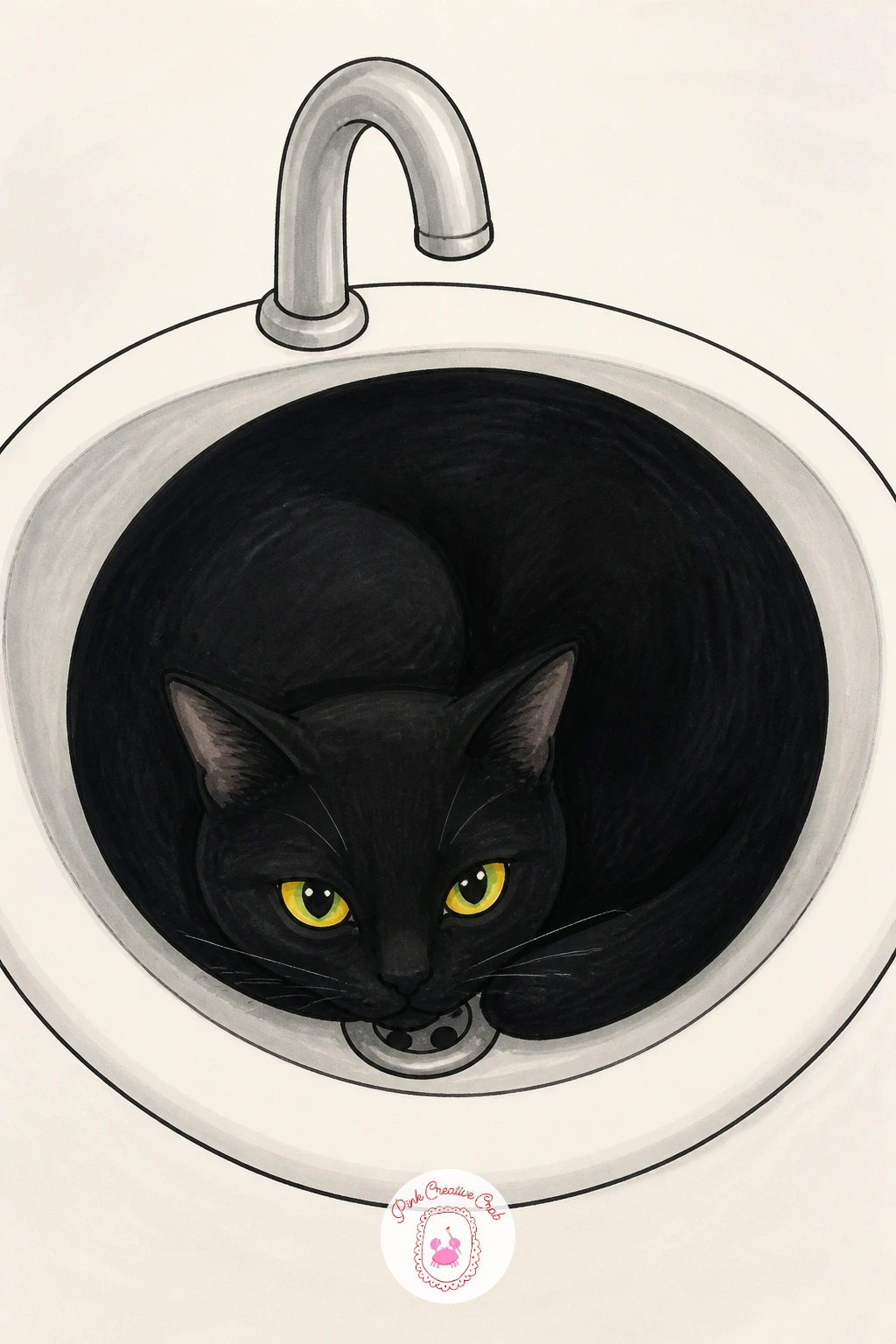 Cat in the Bathroom Sink — Sinks give a cat a surprisingly good curled shape to work with, since the basin's curve matches a cat's natural fold almost