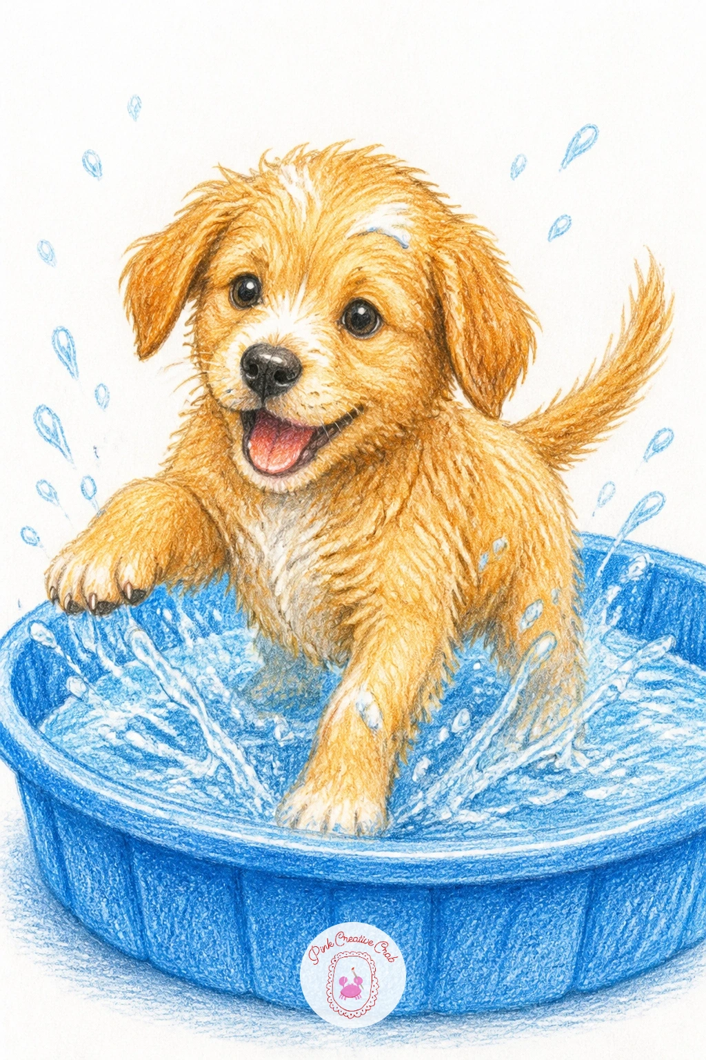 Puppy Splashing in a Paddling Pool — Cool things down with a puppy splashing in a paddling pool, front paws kicking up a spray of water droplets over the low