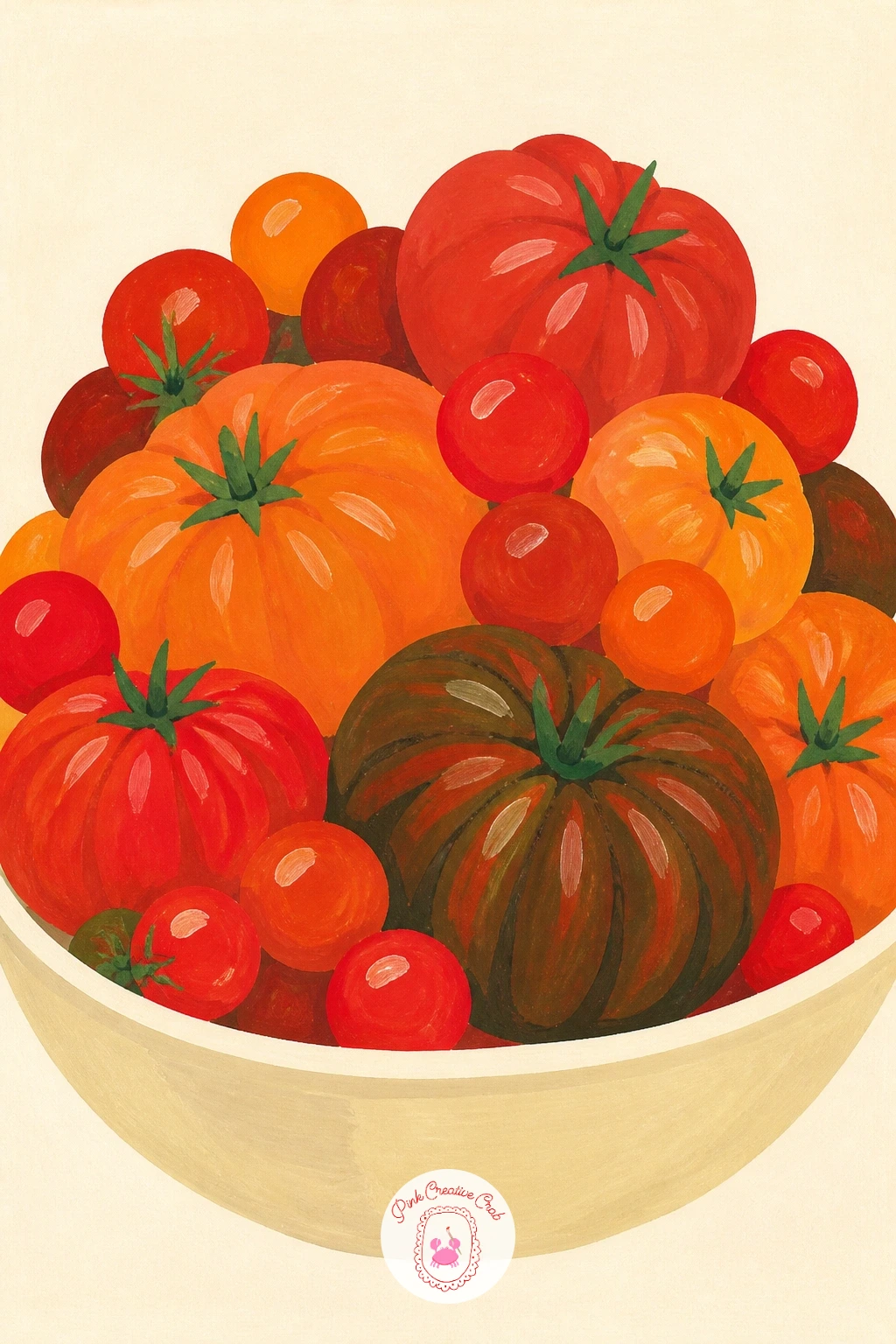 Bowl of Heirloom Tomatoes — Start simple with a bowl of heirloom tomatoes, piled up in their lumpy, sun-warmed shapes. Tomato drawing
