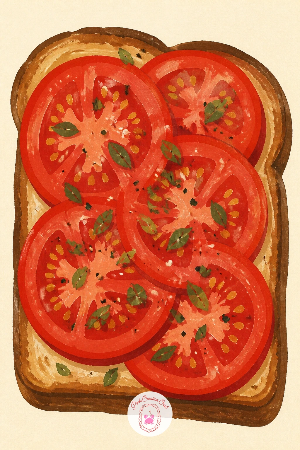 Tomato Slices on Toast — Keep breakfast simple with tomato slices on toast, a close-up composition that fills the page with just bread, red, and a sprinkle of