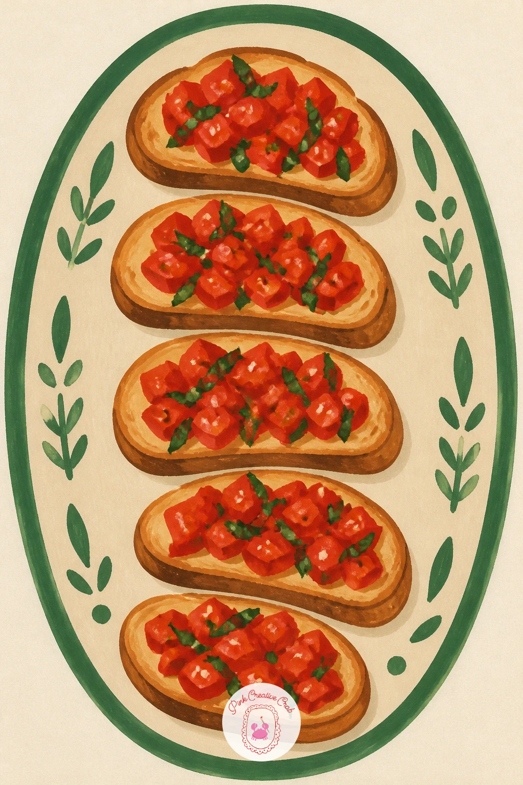 Bruschetta Platter — Return to the table with a bruschetta platter, a cheerful scatter of toasted bread topped with diced tomato that reads well as a loose