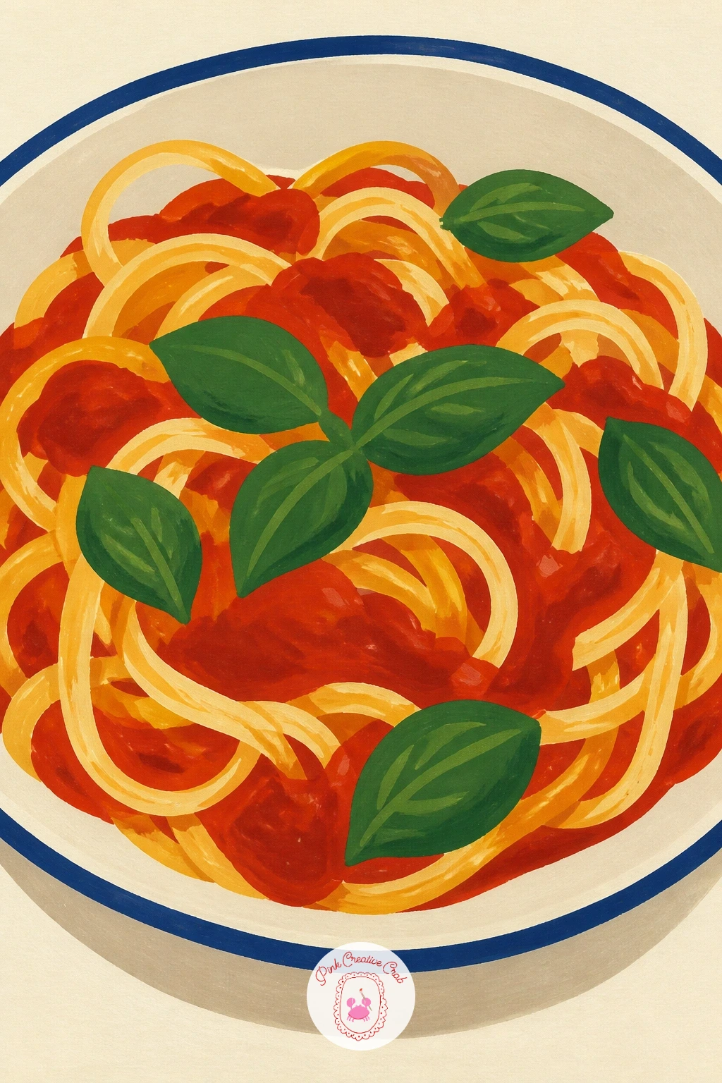 Pasta With Tomato Sauce and Basil — Twirl into pasta with tomato sauce and basil, a warm tangle of curved lines that sits well in a shallow bowl shape. Tomato