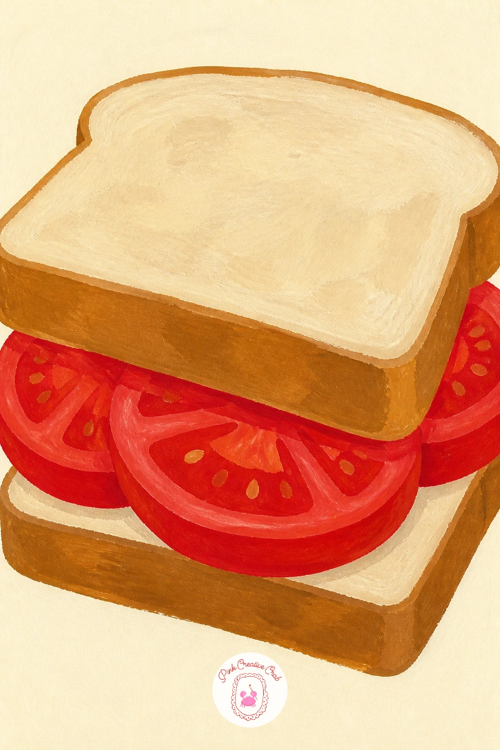 Tomato Sandwich — Simplify things with a tomato sandwich, two slices of bread stacked with a generous layer of tomato peeking out from the sides. Tomato drawing