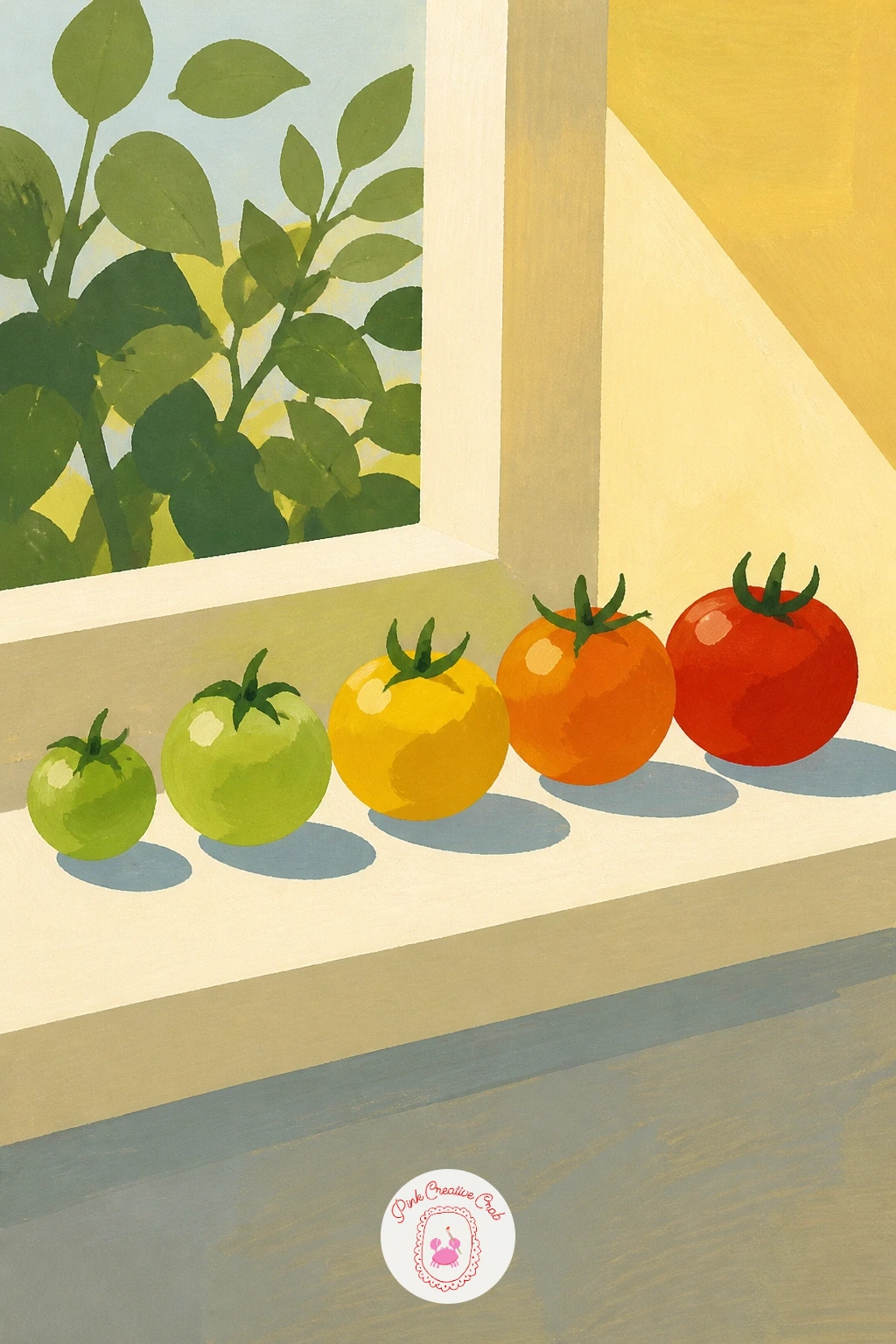Tomatoes Ripening on a Windowsill — Follow the ripening process with tomatoes ripening on a windowsill, a small still life where light direction does all the