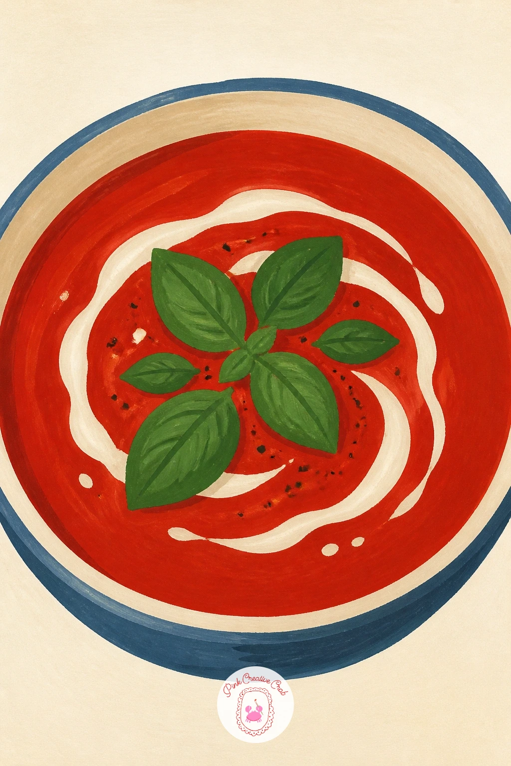 Bowl of Tomato Soup — Warm things up with a bowl of tomato soup, a simple round composition built around one flat pool of red. Tomato drawing
