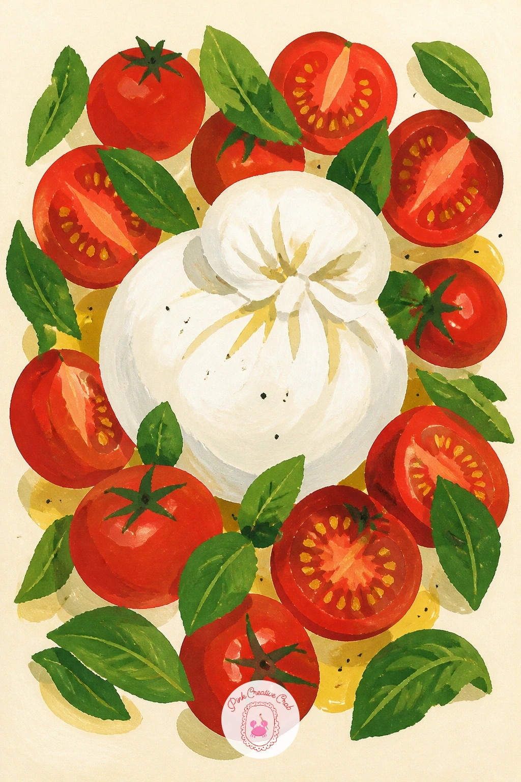 Tomatoes With Burrata — Pair tomatoes with burrata, where the soft, almost melting cheese shape contrasts with the firmer, rounder tomatoes beside it. Tomato