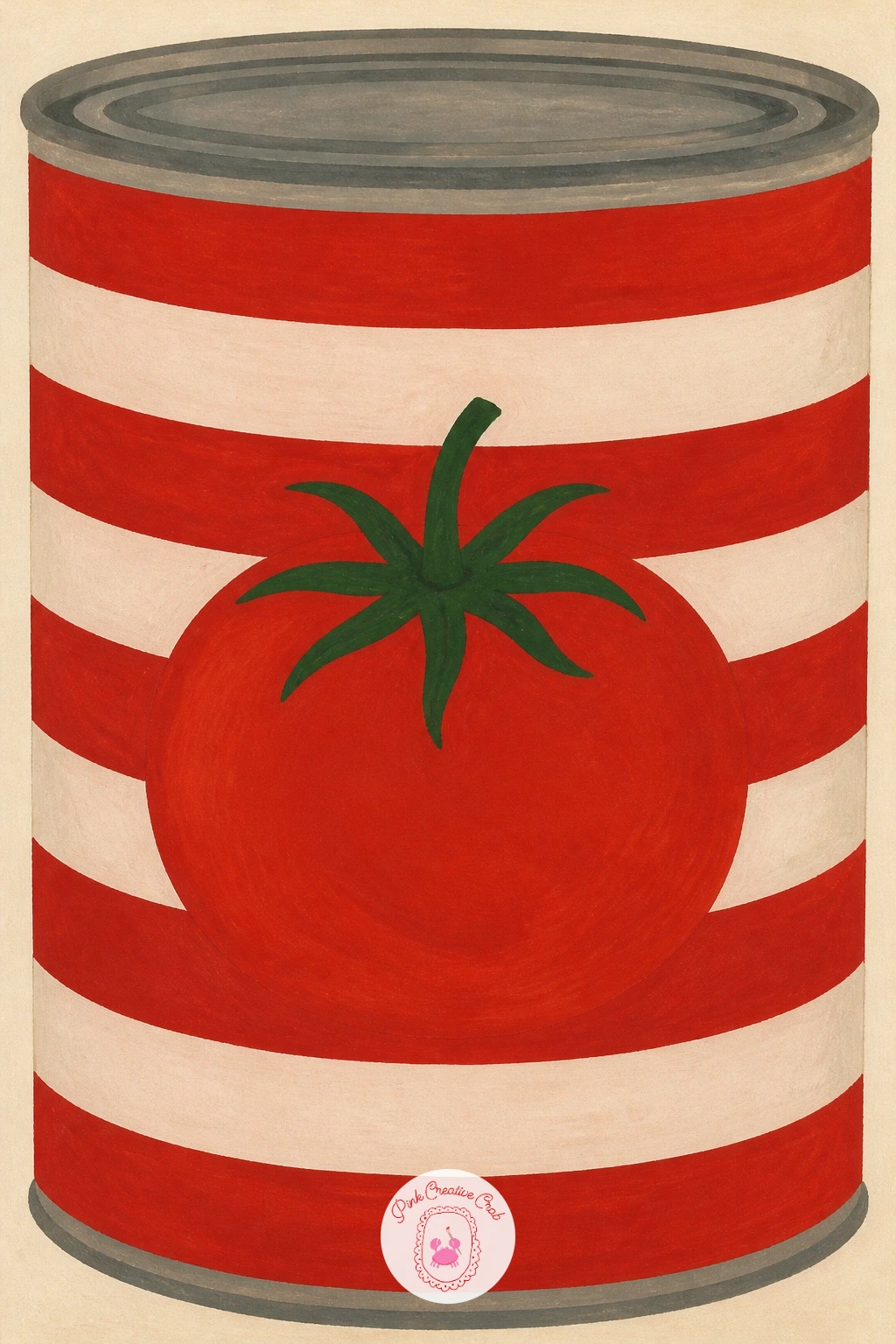 Striped Tomato Tin Label — Try something more graphic with a striped tomato tin label, treating the whole piece like a vintage product design rather than a