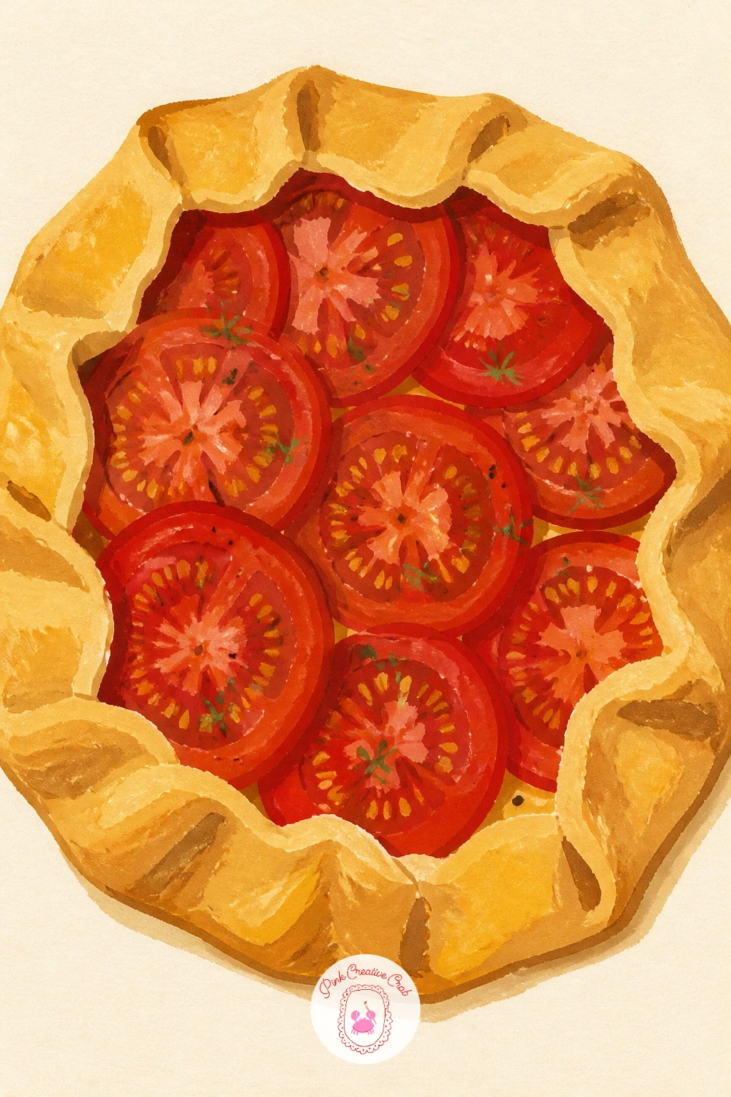Tomato Galette — Return to the oven with a tomato galette, a free-form rustic tart where the folded pastry edge is the real star of the composition. Tomato
