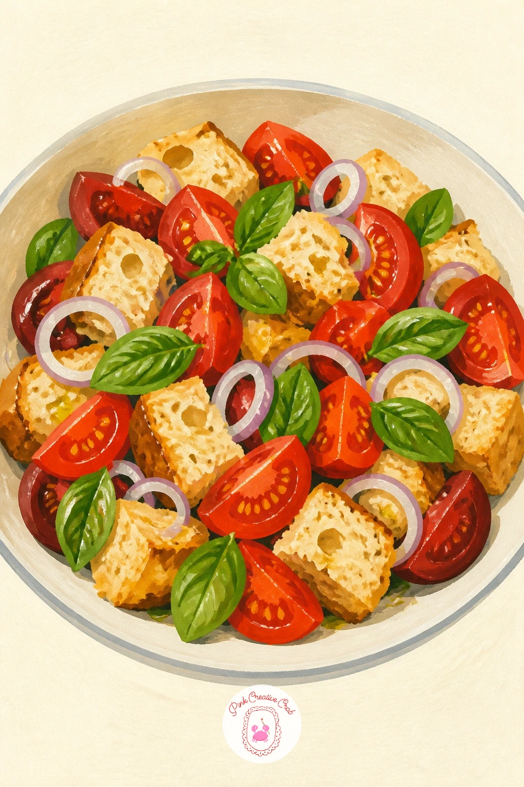 Bowl of Panzanella",'content':" Close the list with a bowl of panzanella, the Italian bread and tomato salad that ties the whole set together with chunks of